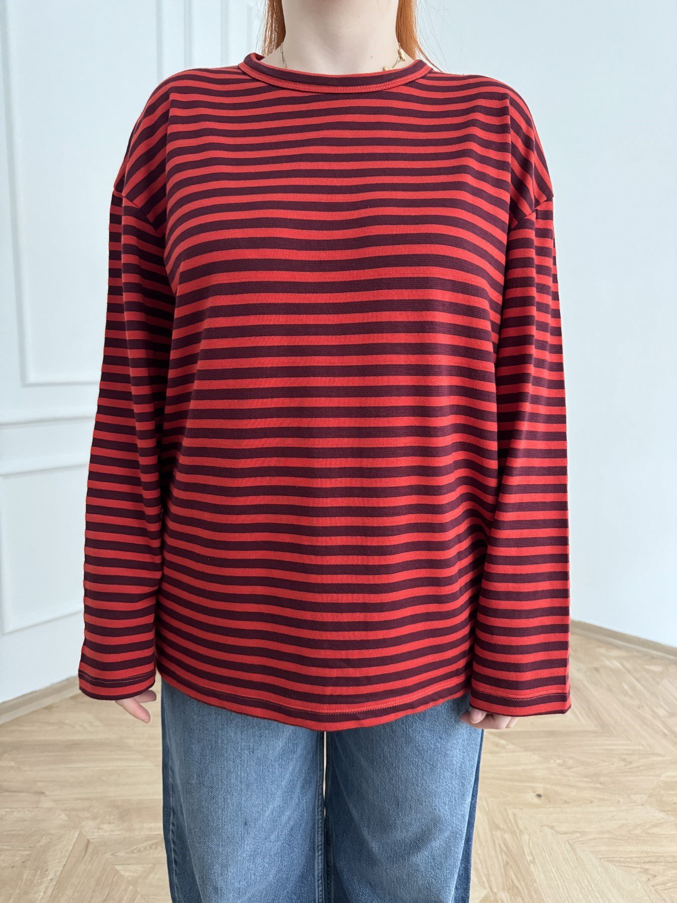 Çizgili Sweatshirt Bordo-kırmızı
