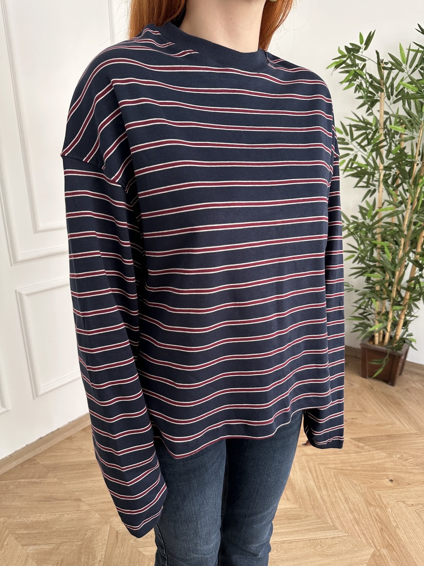 Çizgili Sweatshirt Lacivert-kırmızı