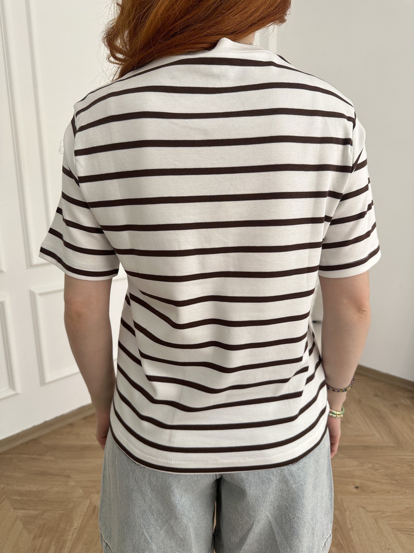 Çizgili T-shirt Ekru-kahve