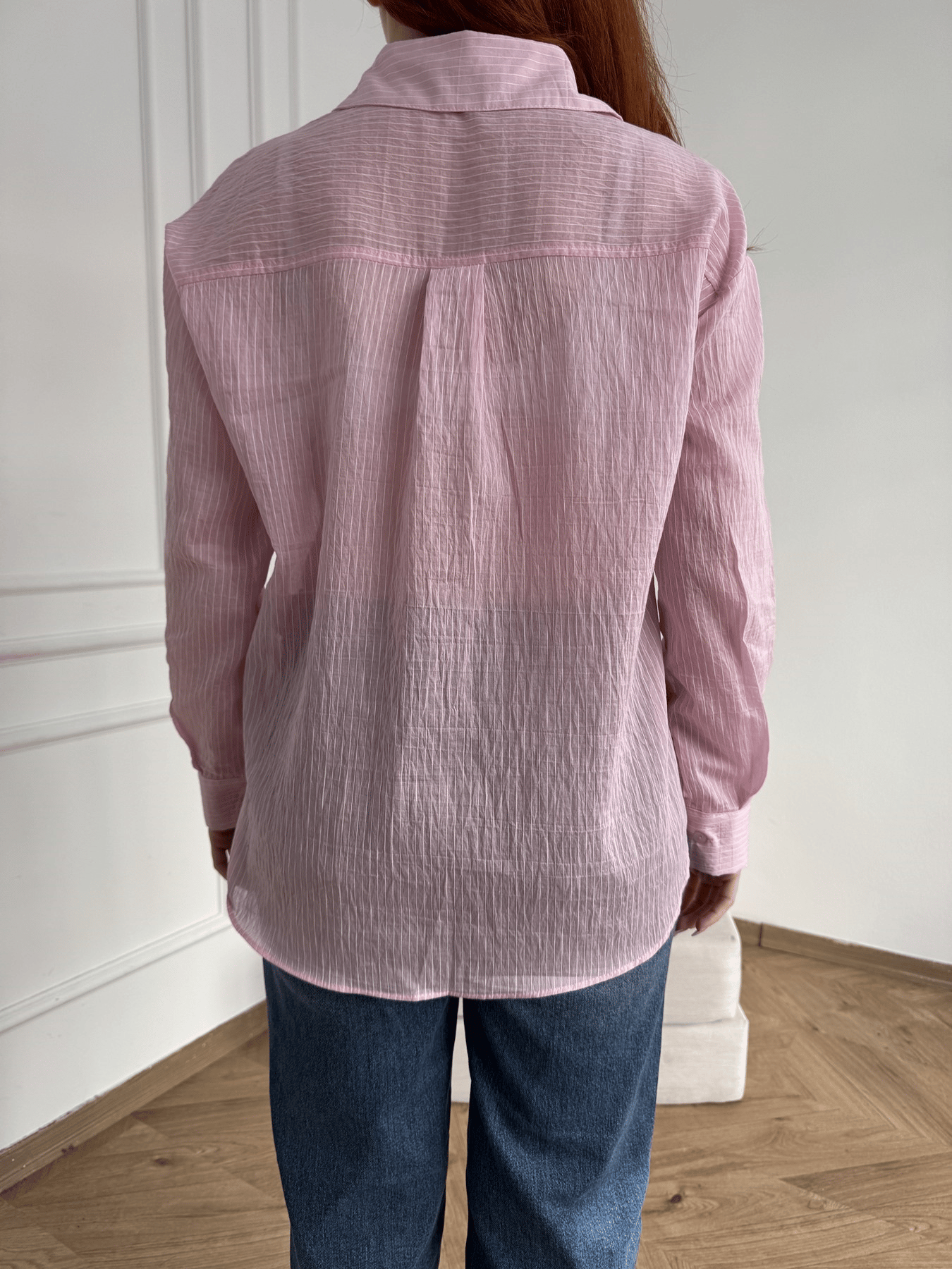 Çizgili Transparan Gömlek Pembe