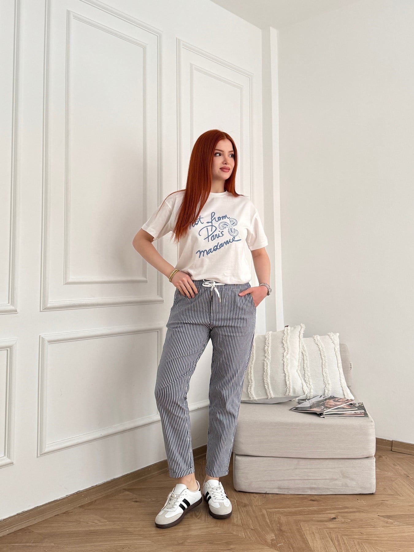 Çizgili Yan Cep Double Paça Premium Pantolon Lacivert