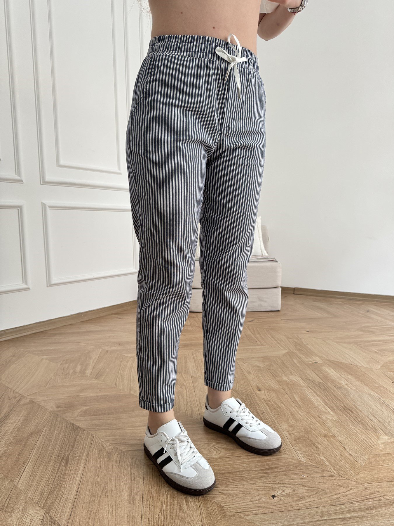 Çizgili Yan Cep Double Paça Premium Pantolon Lacivert