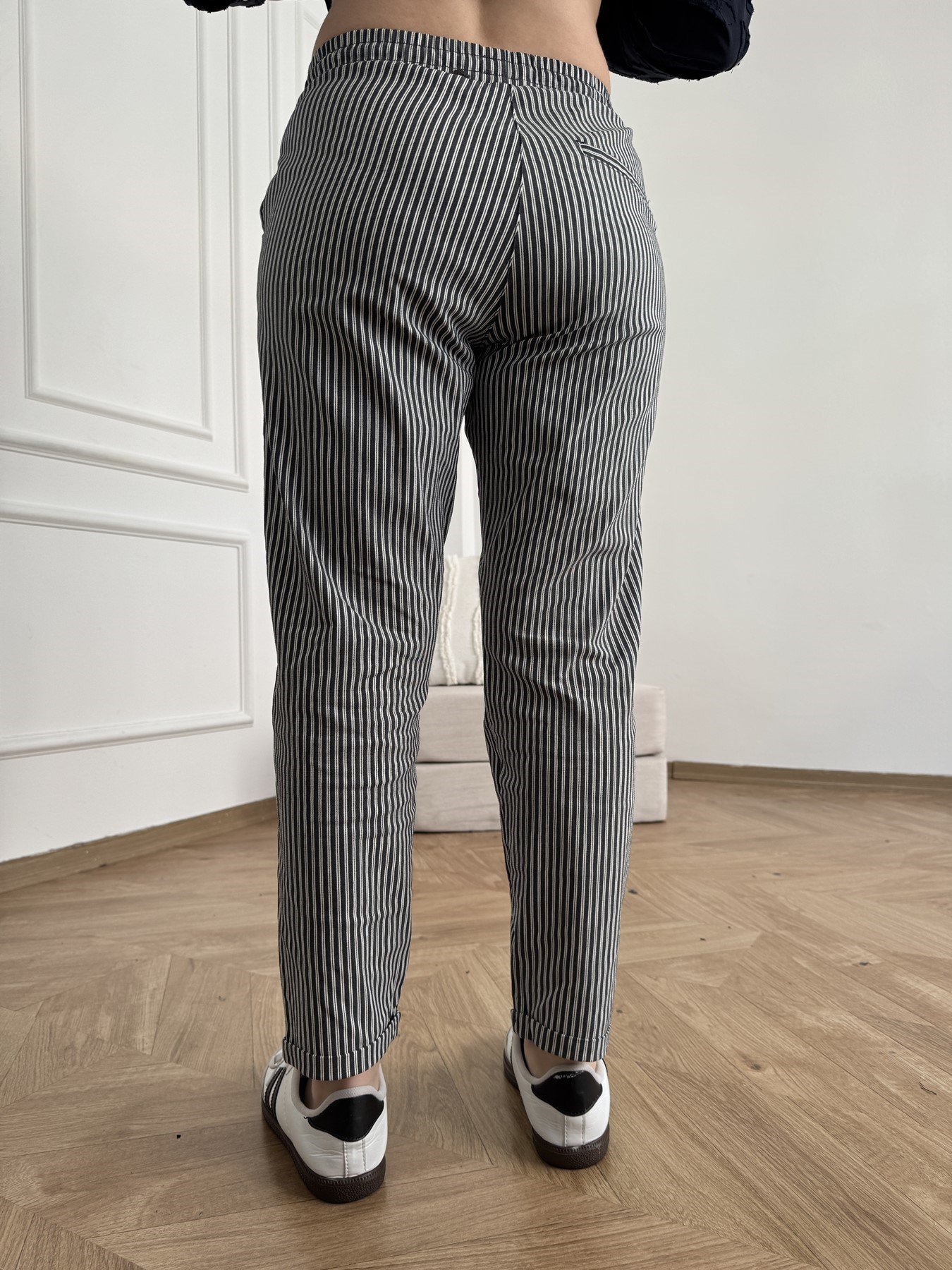Çizgili Yan Cep Double Paça Premium Pantolon Siyah