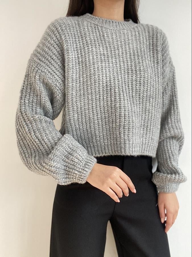 Crop Fitilli Kazak GRİ