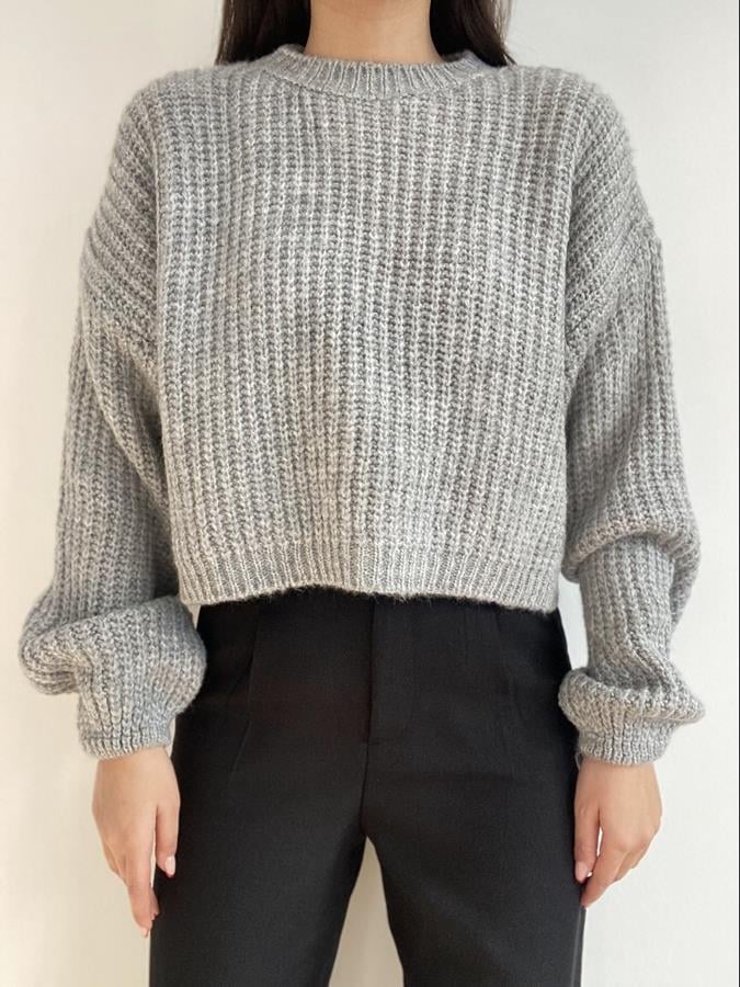 Crop Fitilli Kazak GRİ