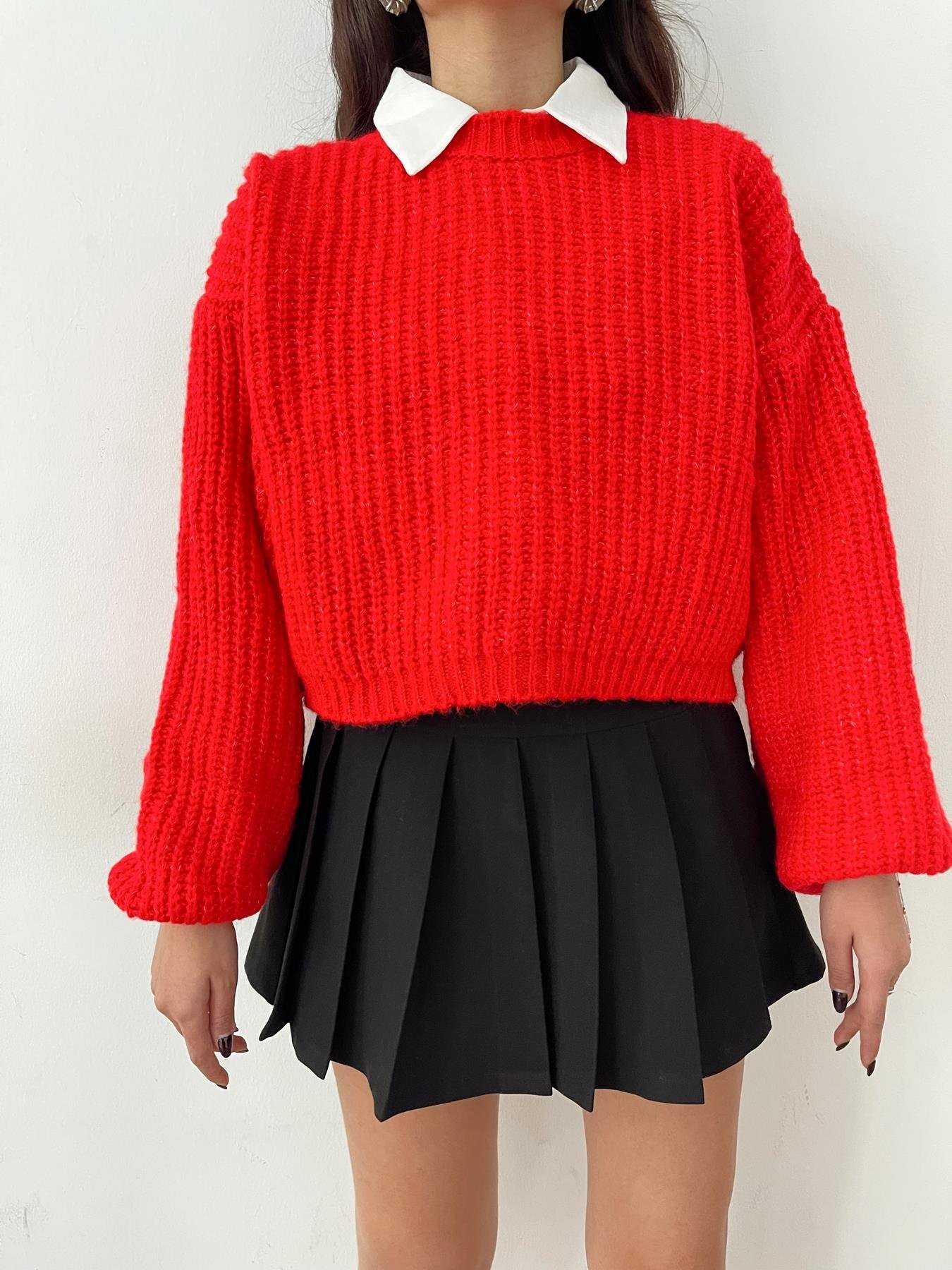 Crop Fitilli Kazak KIRMIZI