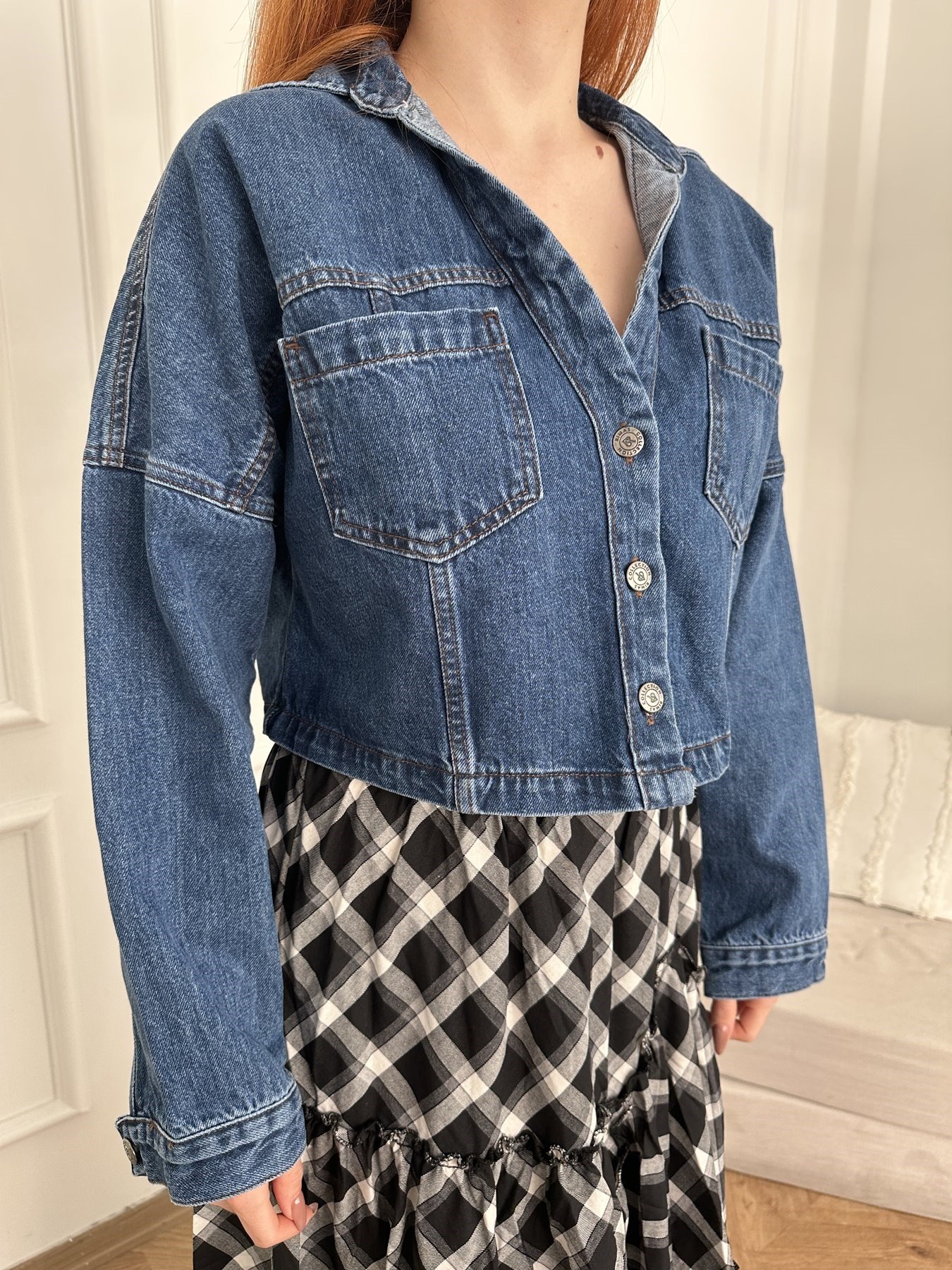 Crop Jean Ceket Koyu mavi