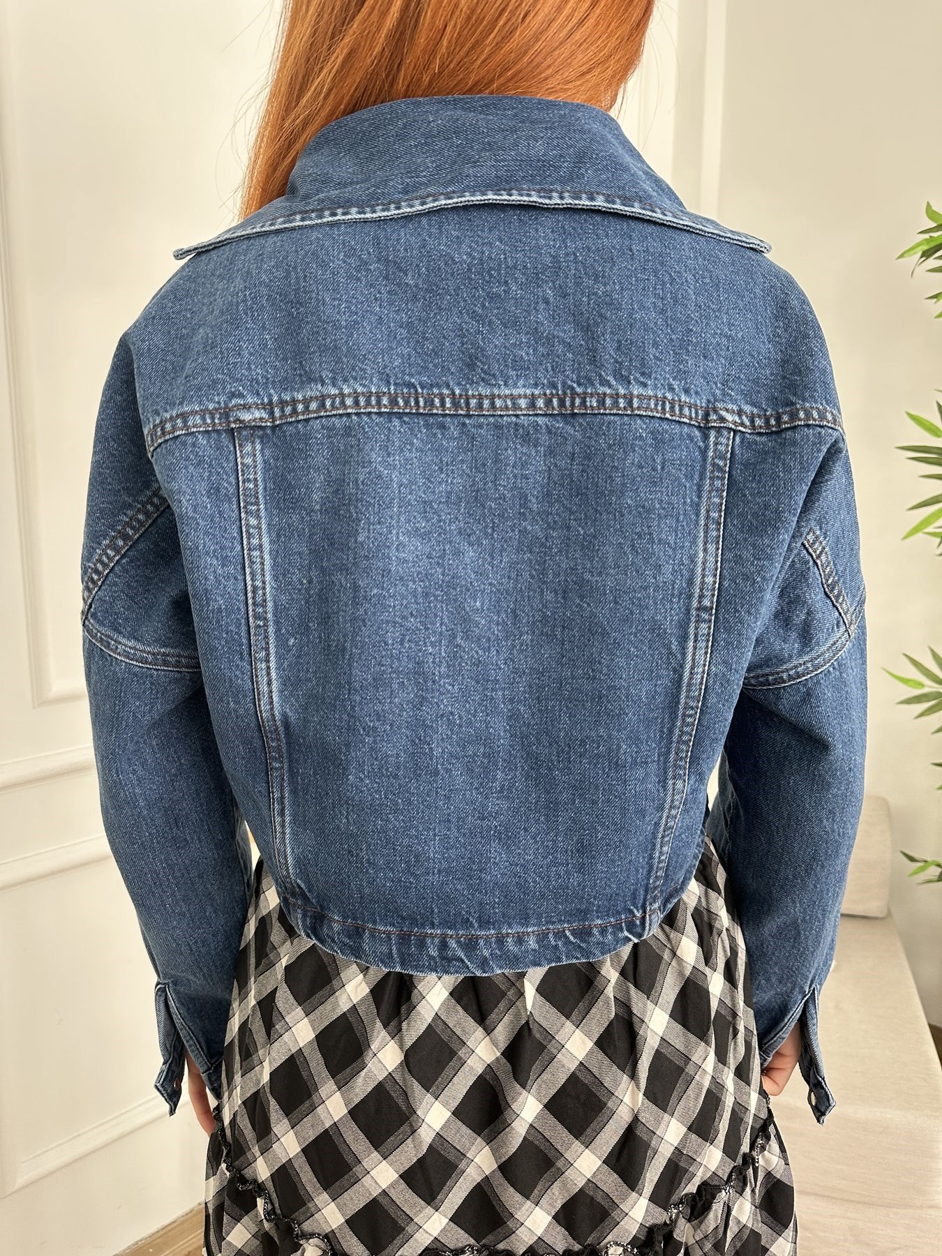 Crop Jean Ceket Koyu mavi