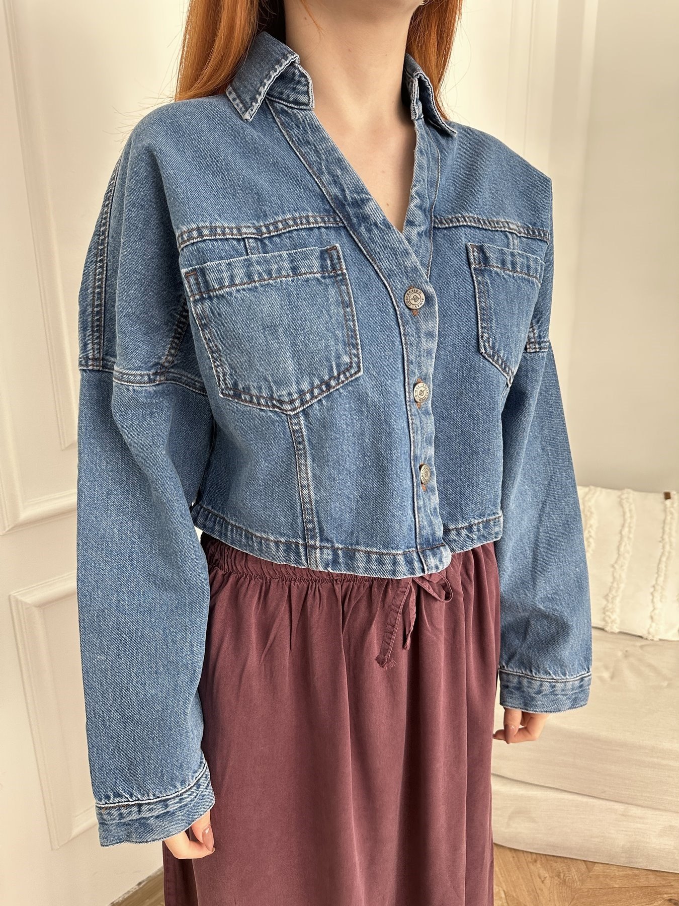 Crop Jean Ceket Mavi