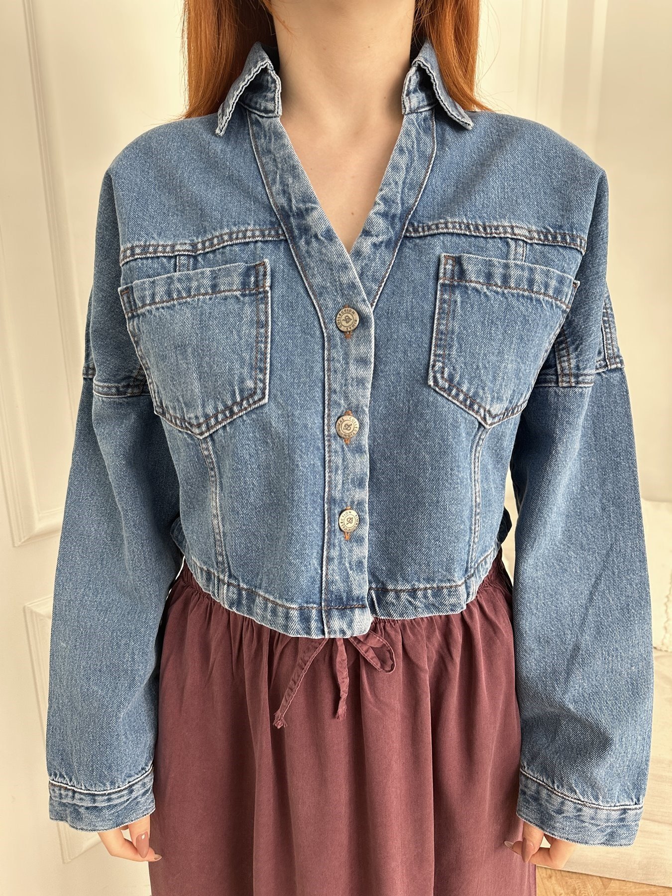 Crop Jean Ceket Mavi
