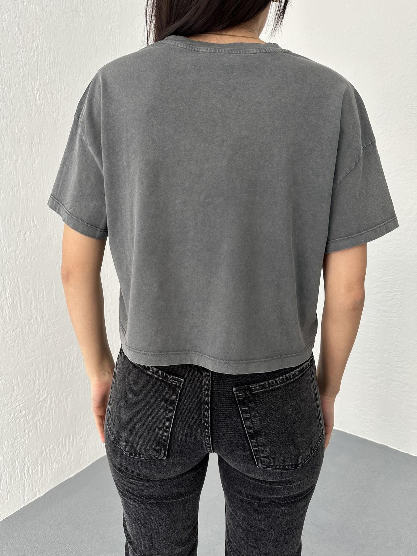 Damla Taşlı Bisiklet Yaka Tişört Antrasit