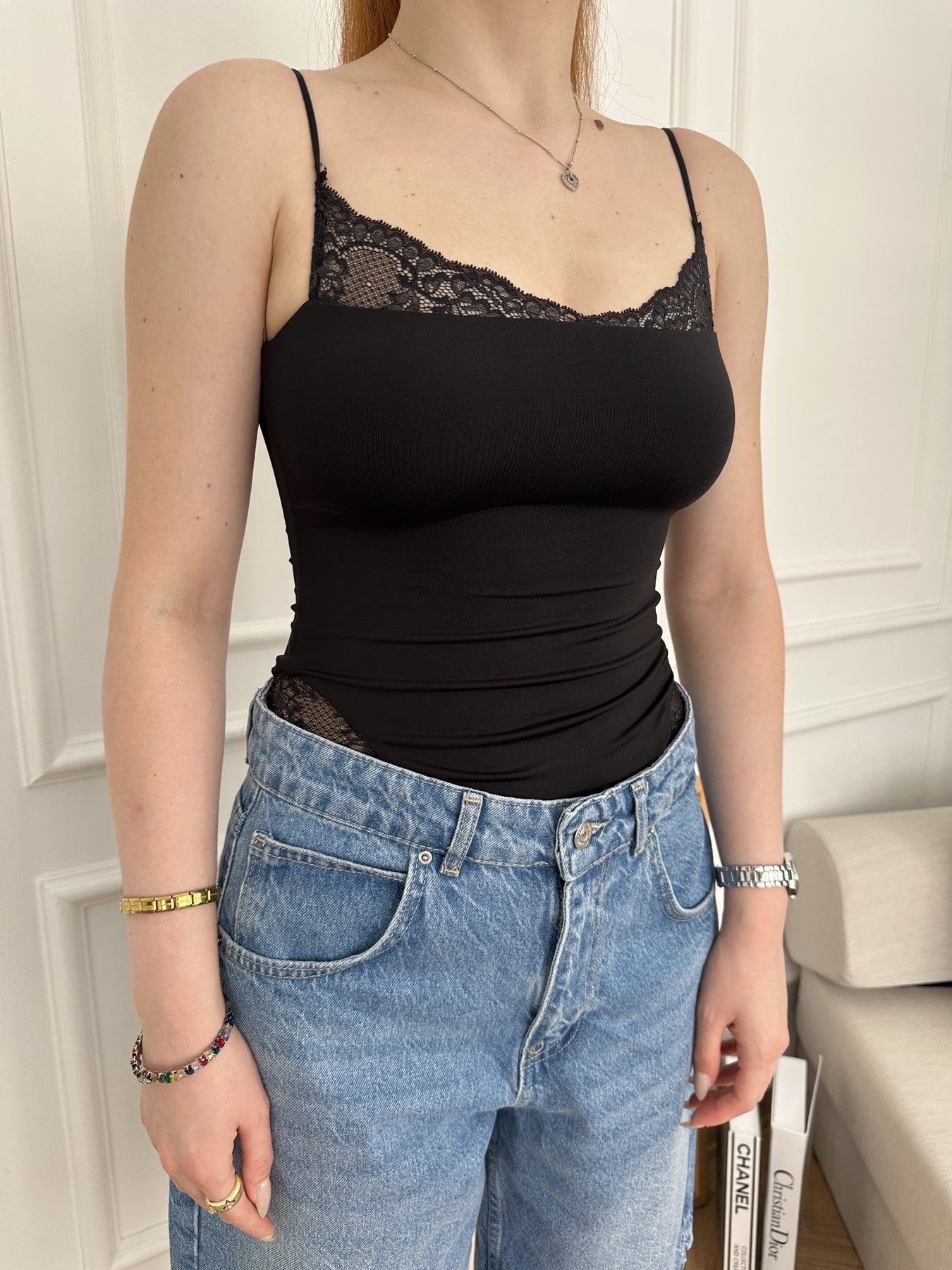 Dantel Detay Bodysuit Siyah