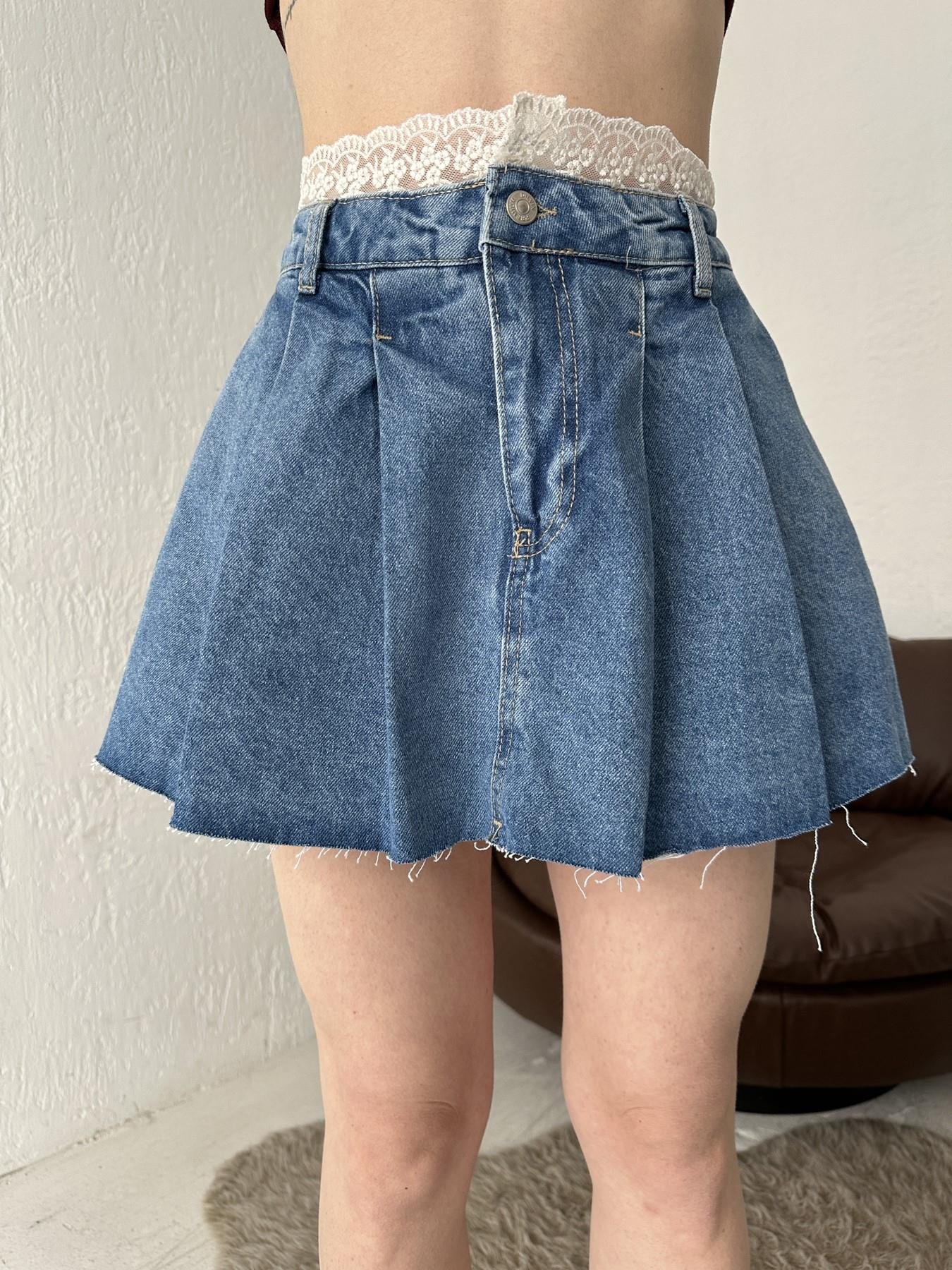 Dantel Detay Şort Etek MAVİ