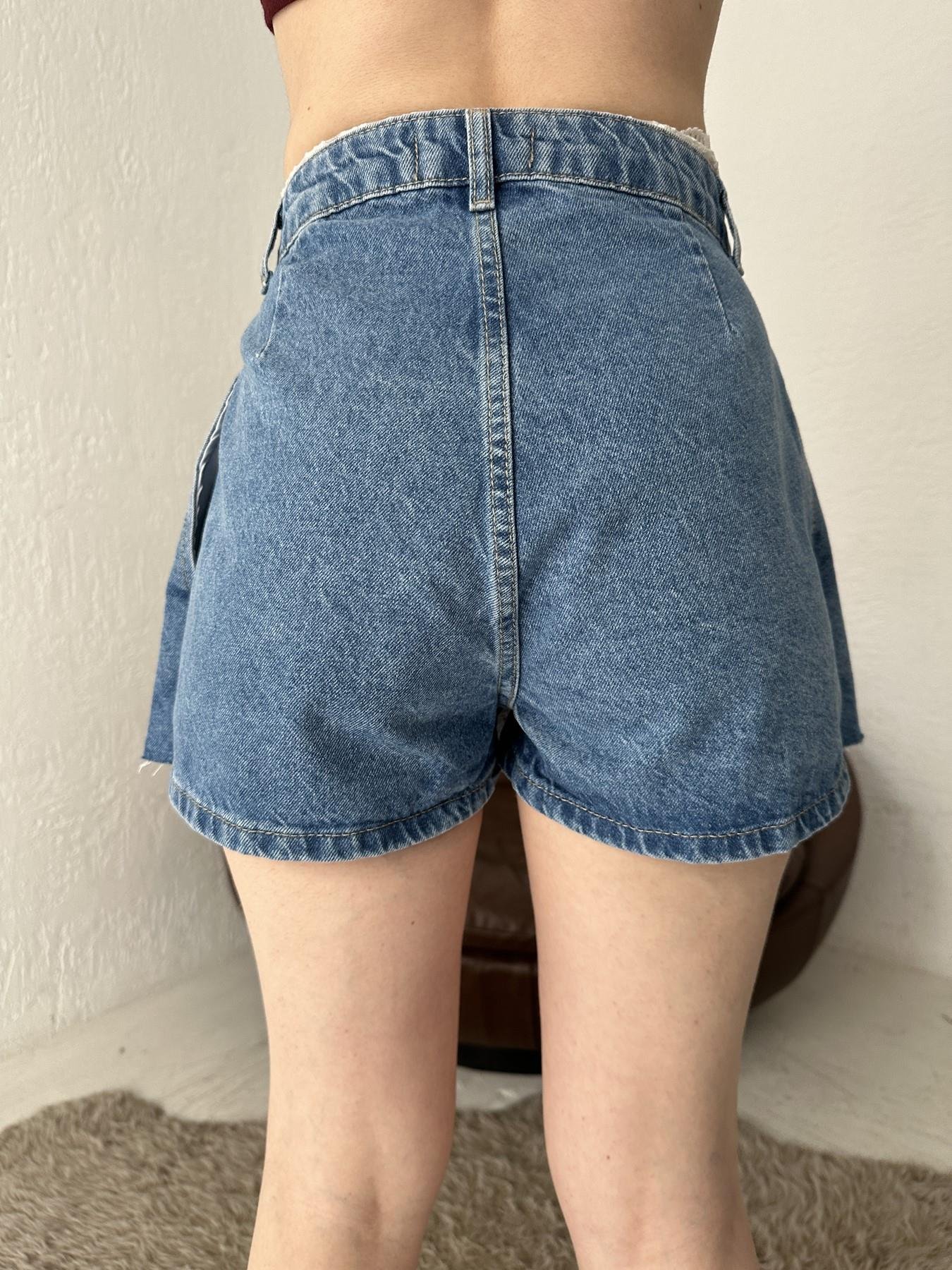 Dantel Detay Şort Etek MAVİ