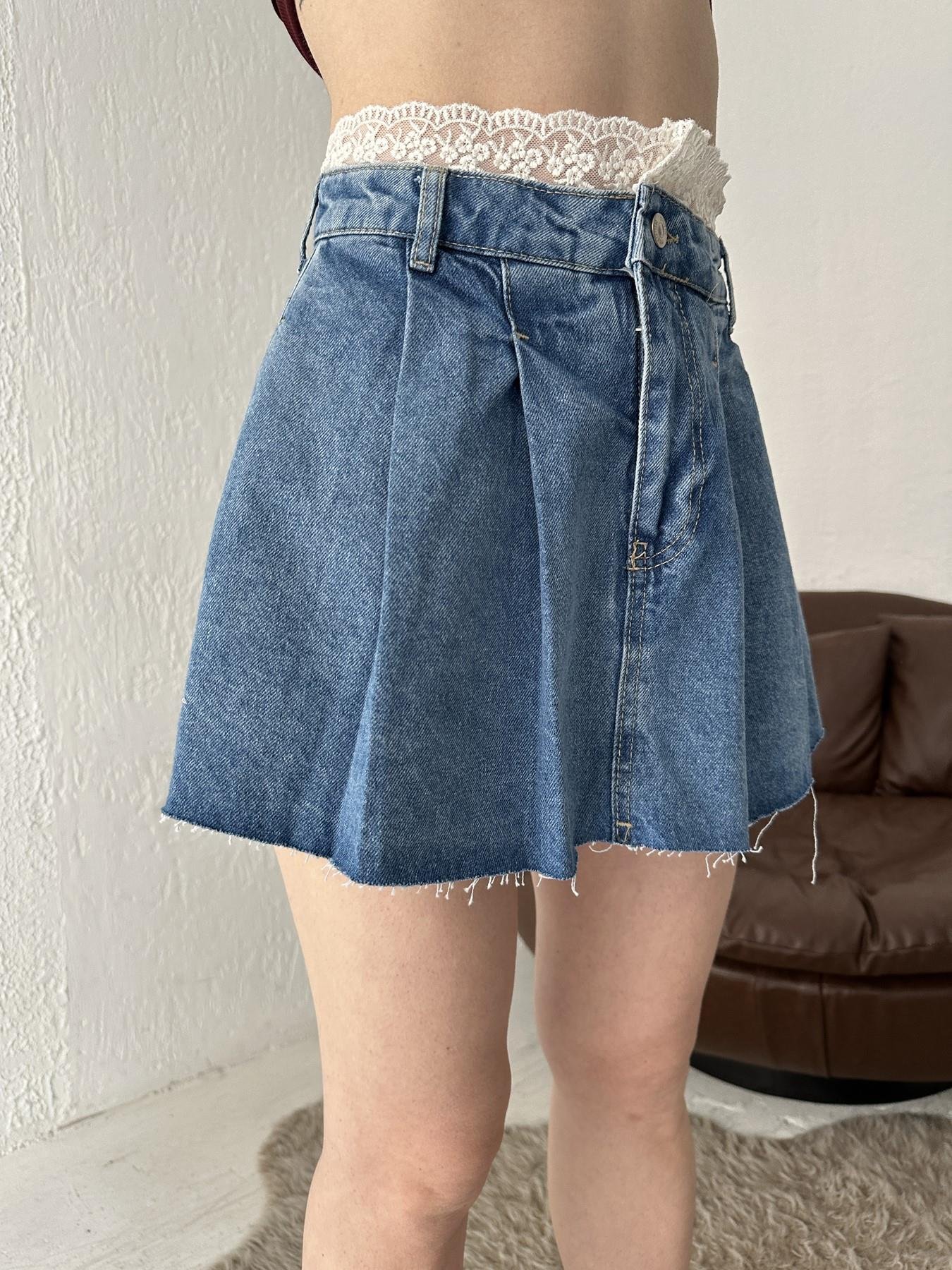 Dantel Detay Şort Etek MAVİ