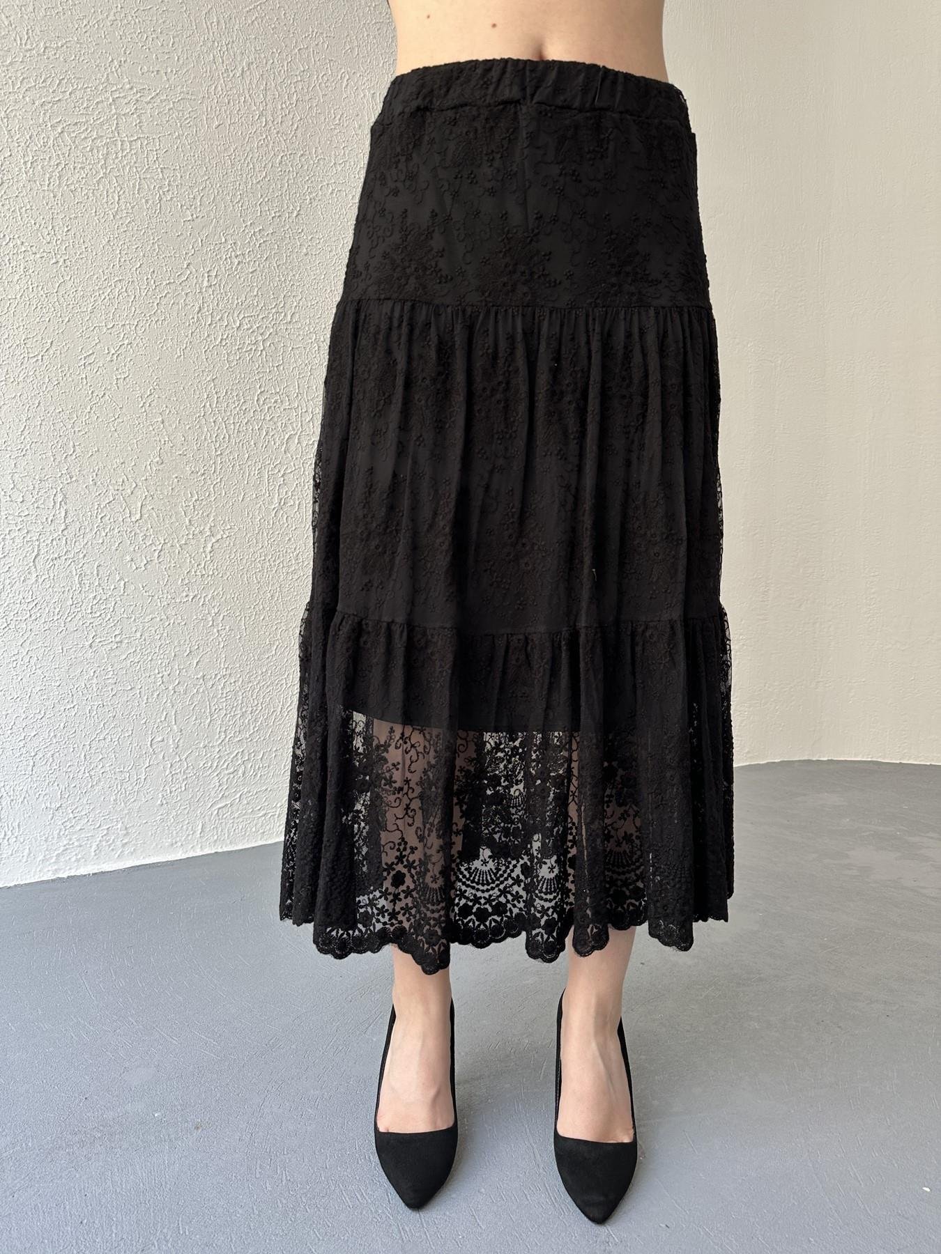 Dantel Detay Uzun Etek Siyah