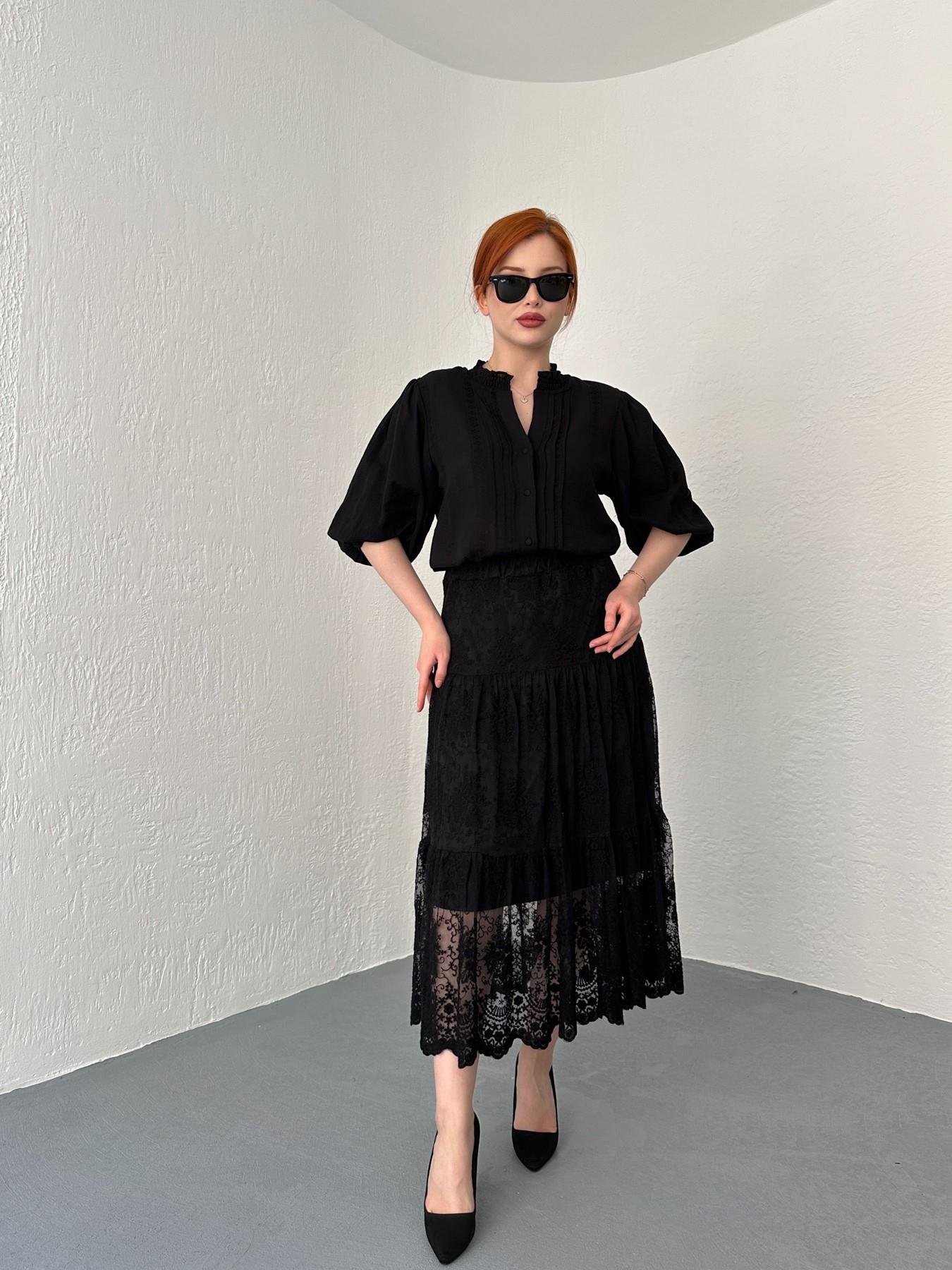 Dantel Detay Uzun Etek Siyah