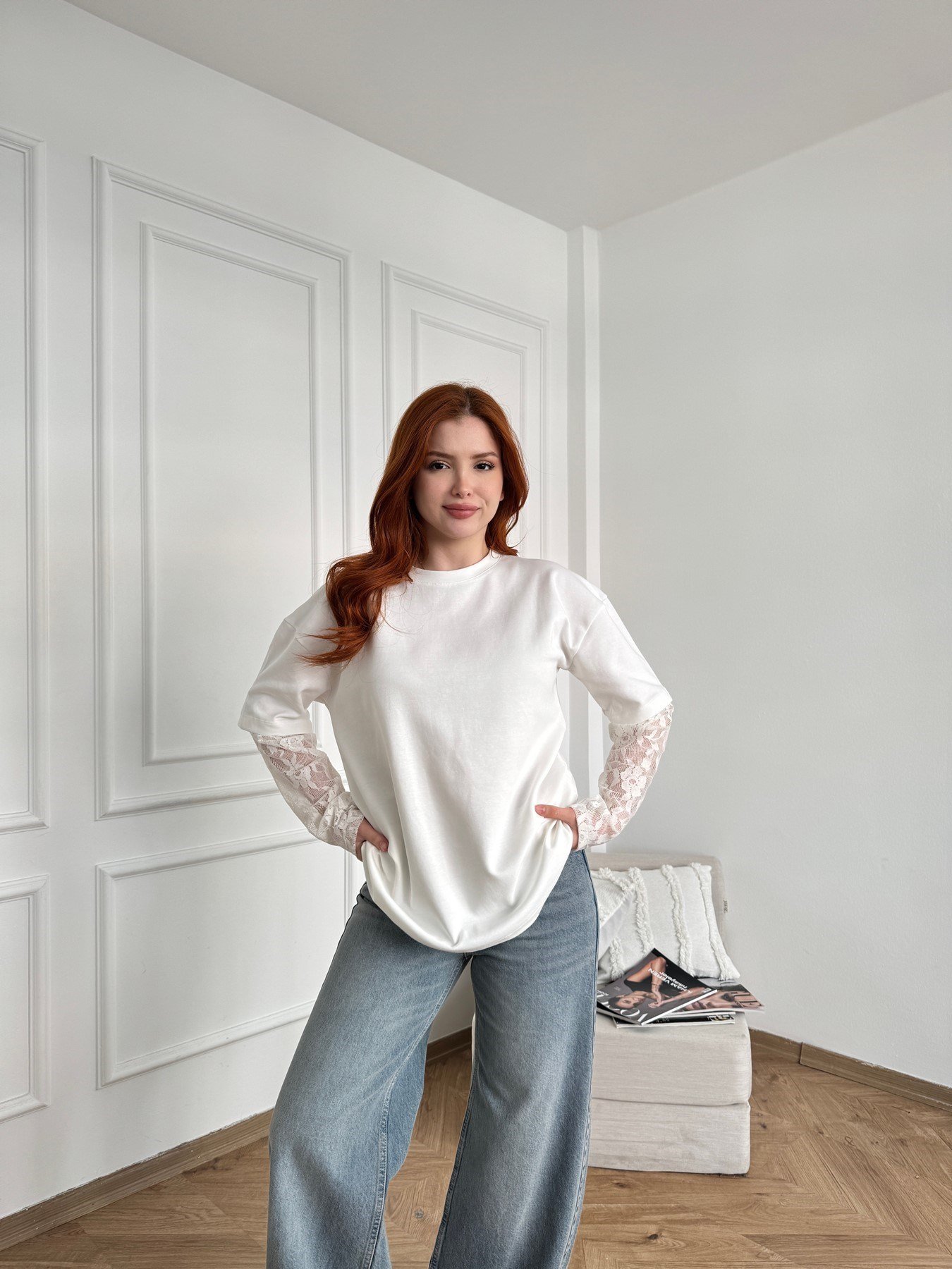 Dantel Garnili Sweatshirt Ekru