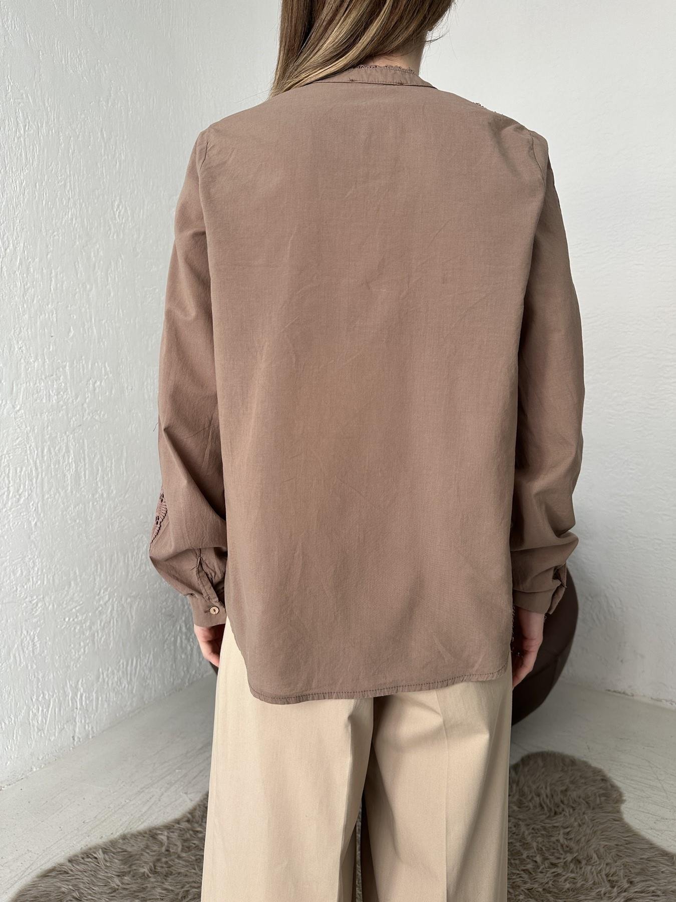 Dantel İşlemeli Gömlek Kahve