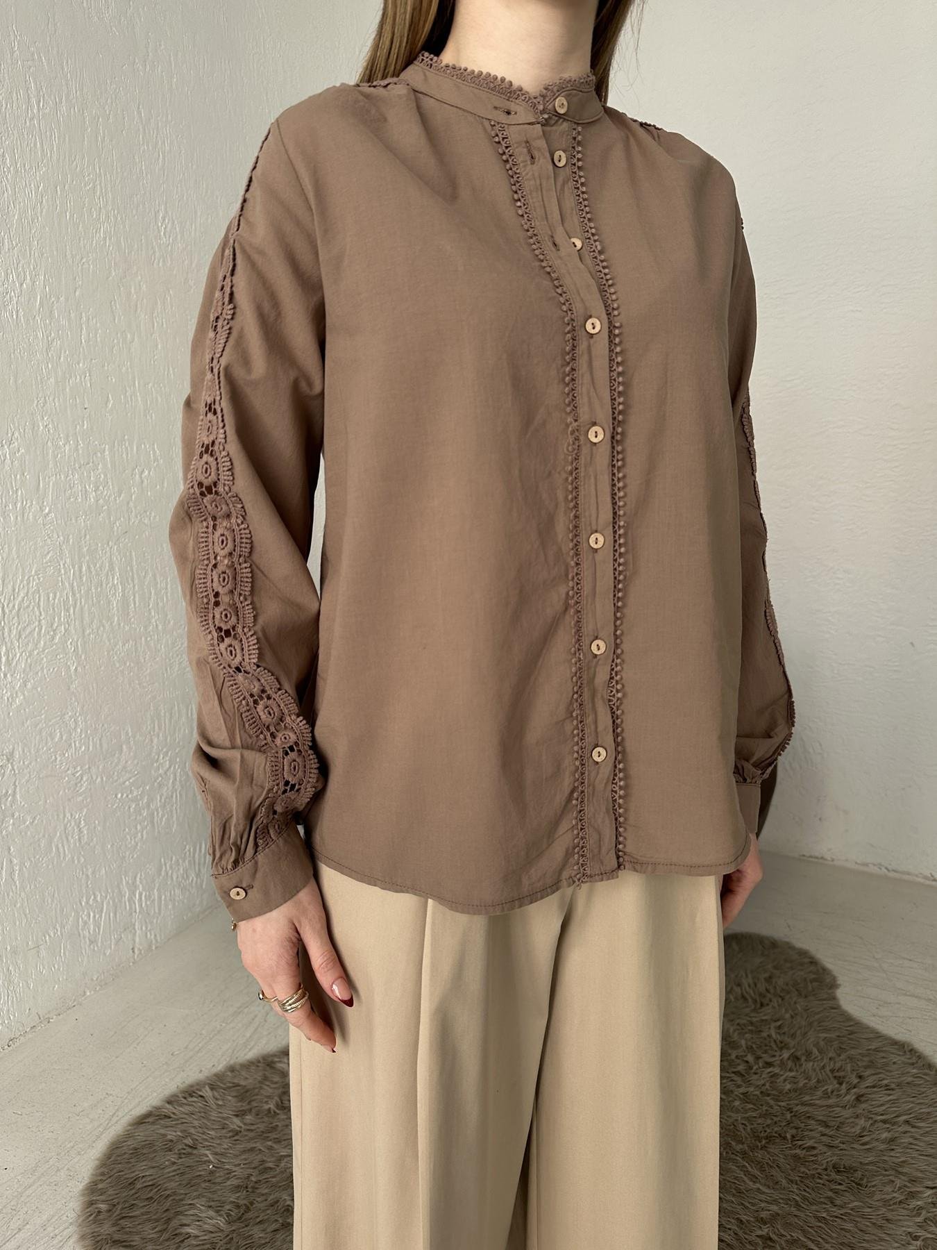 Dantel İşlemeli Gömlek Kahve