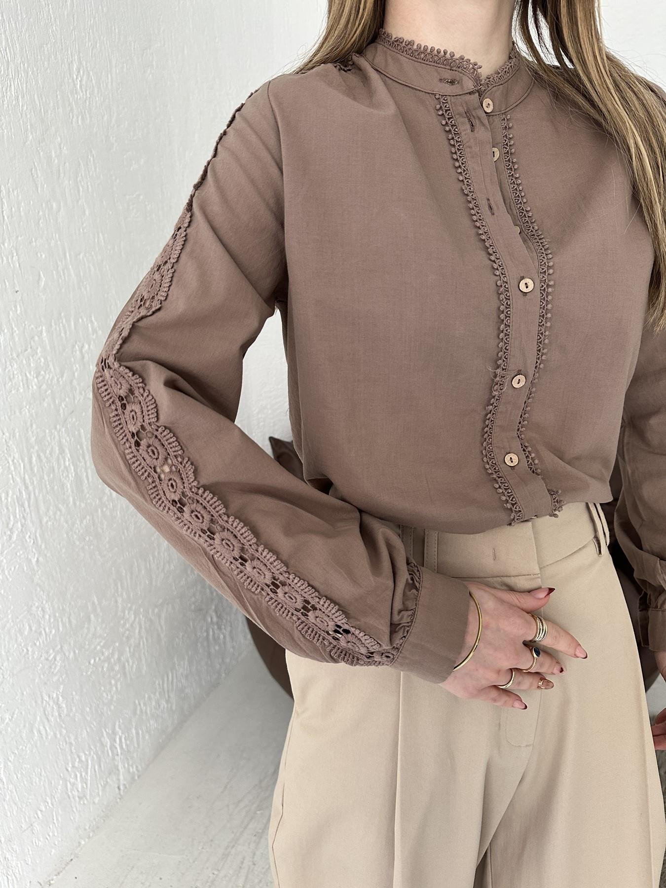 Dantel İşlemeli Gömlek Kahve