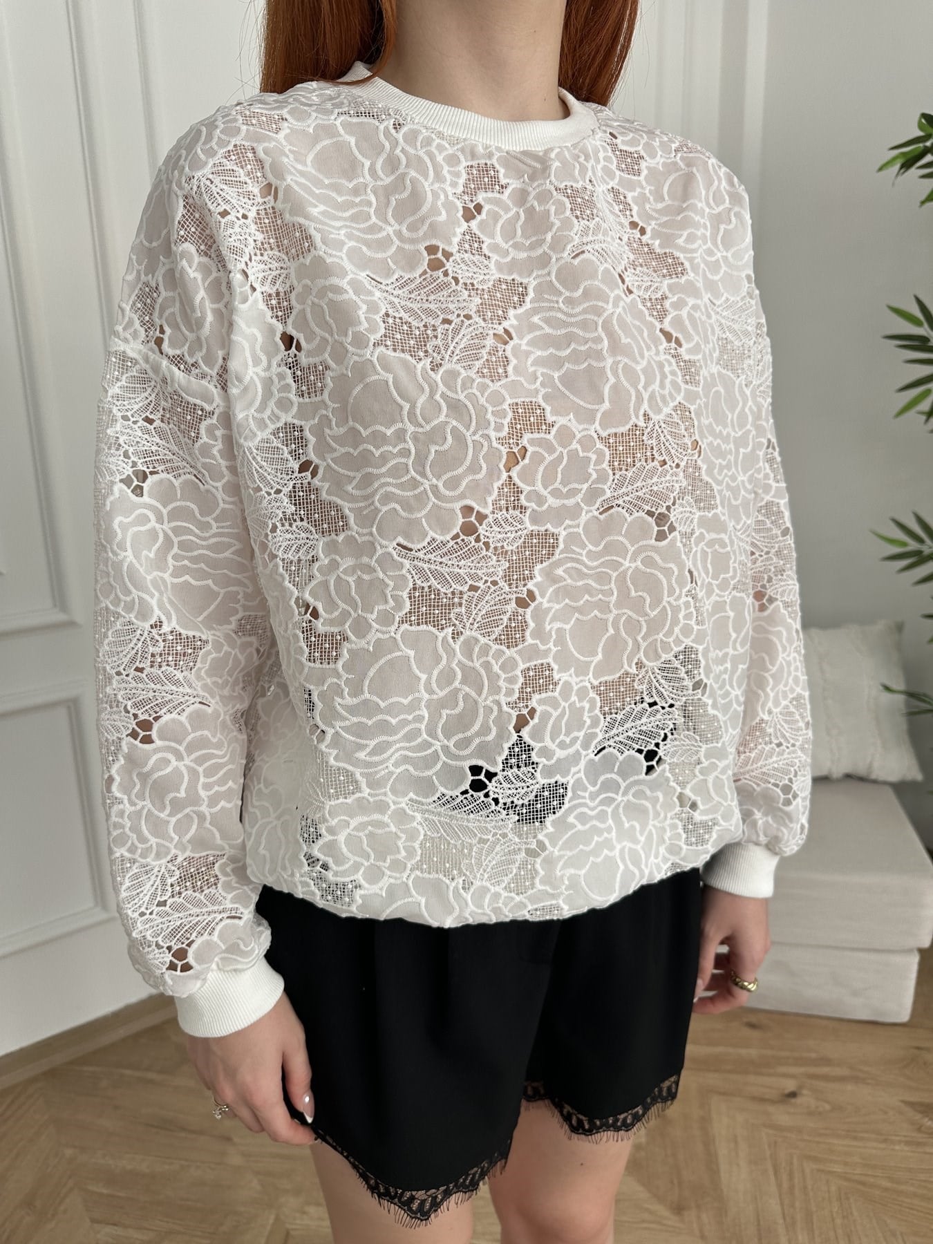 Dantel Sweatshirt Beyaz