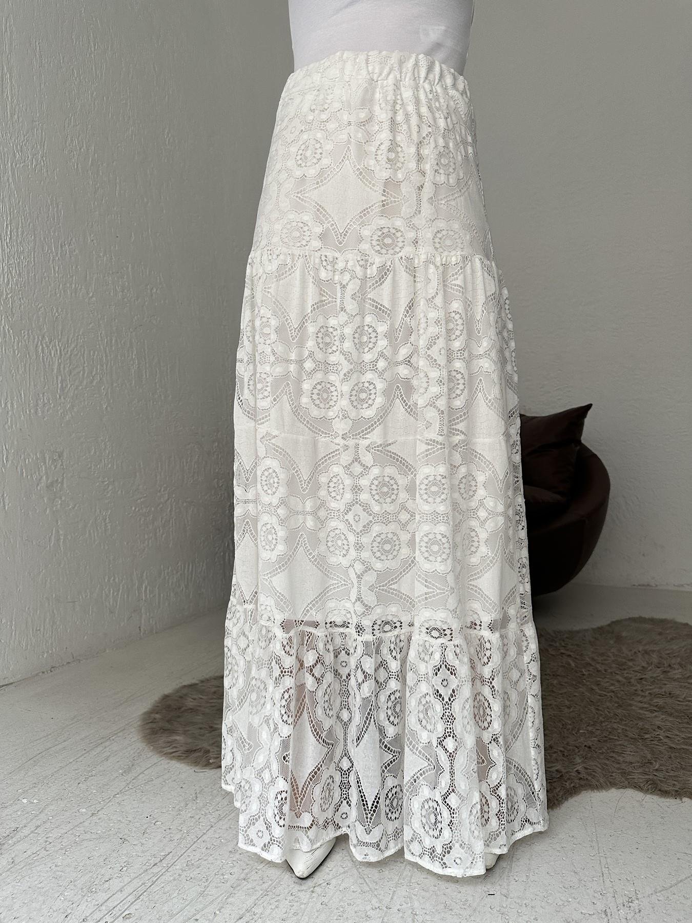 Dantelli Uzun Etek Ekru