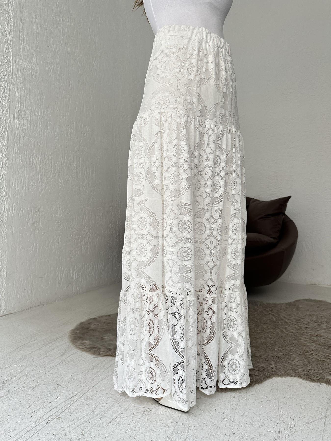 Dantelli Uzun Etek Ekru