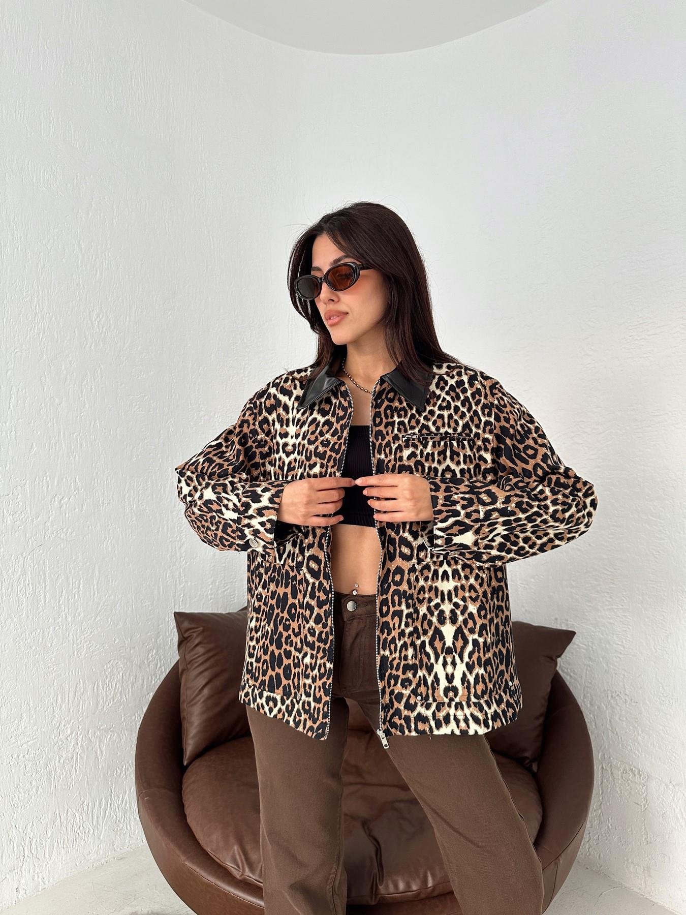 Deri Yakalı Leopar Ceket KAHVE