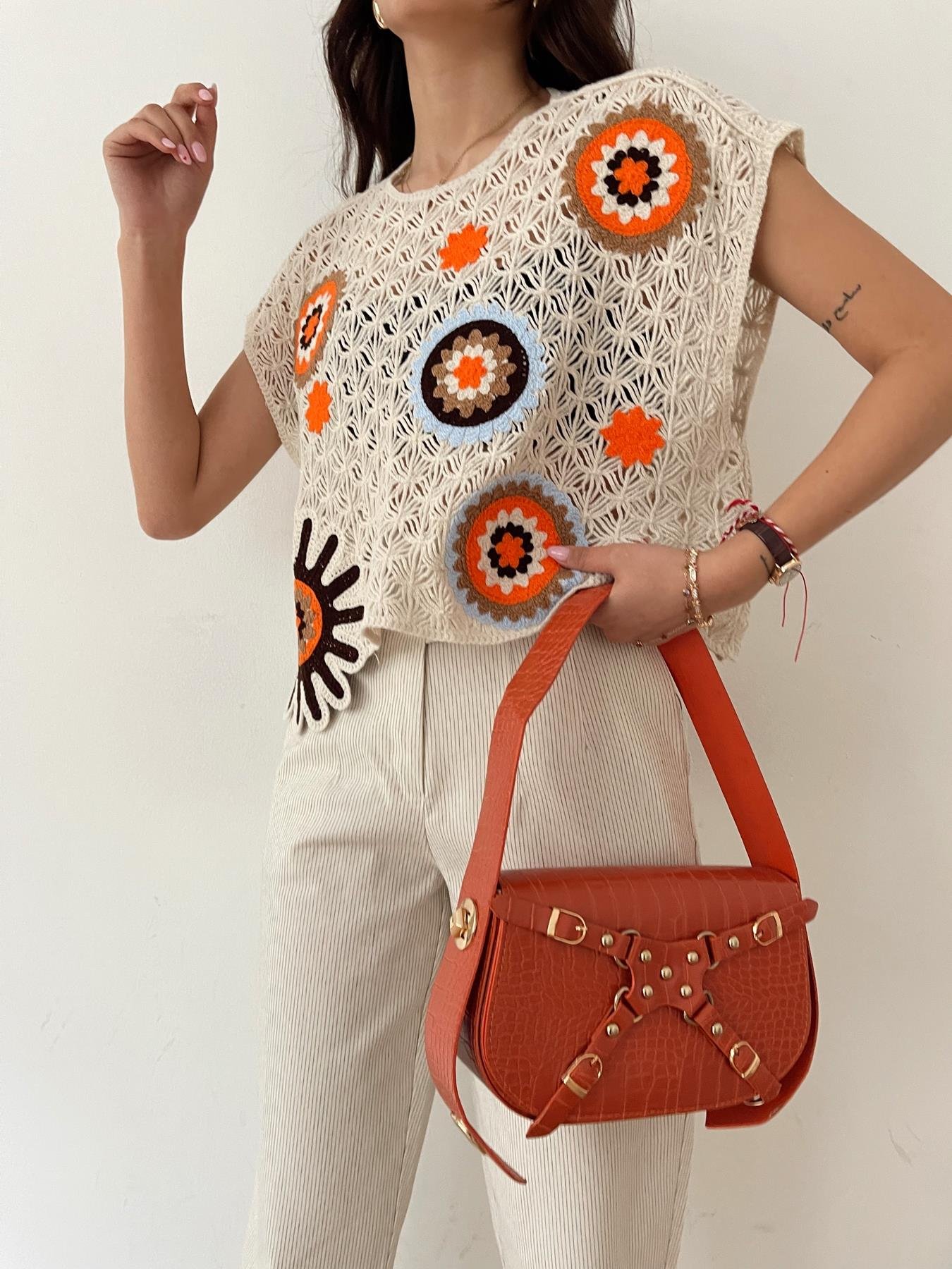 Desenli Crop Triko HAM