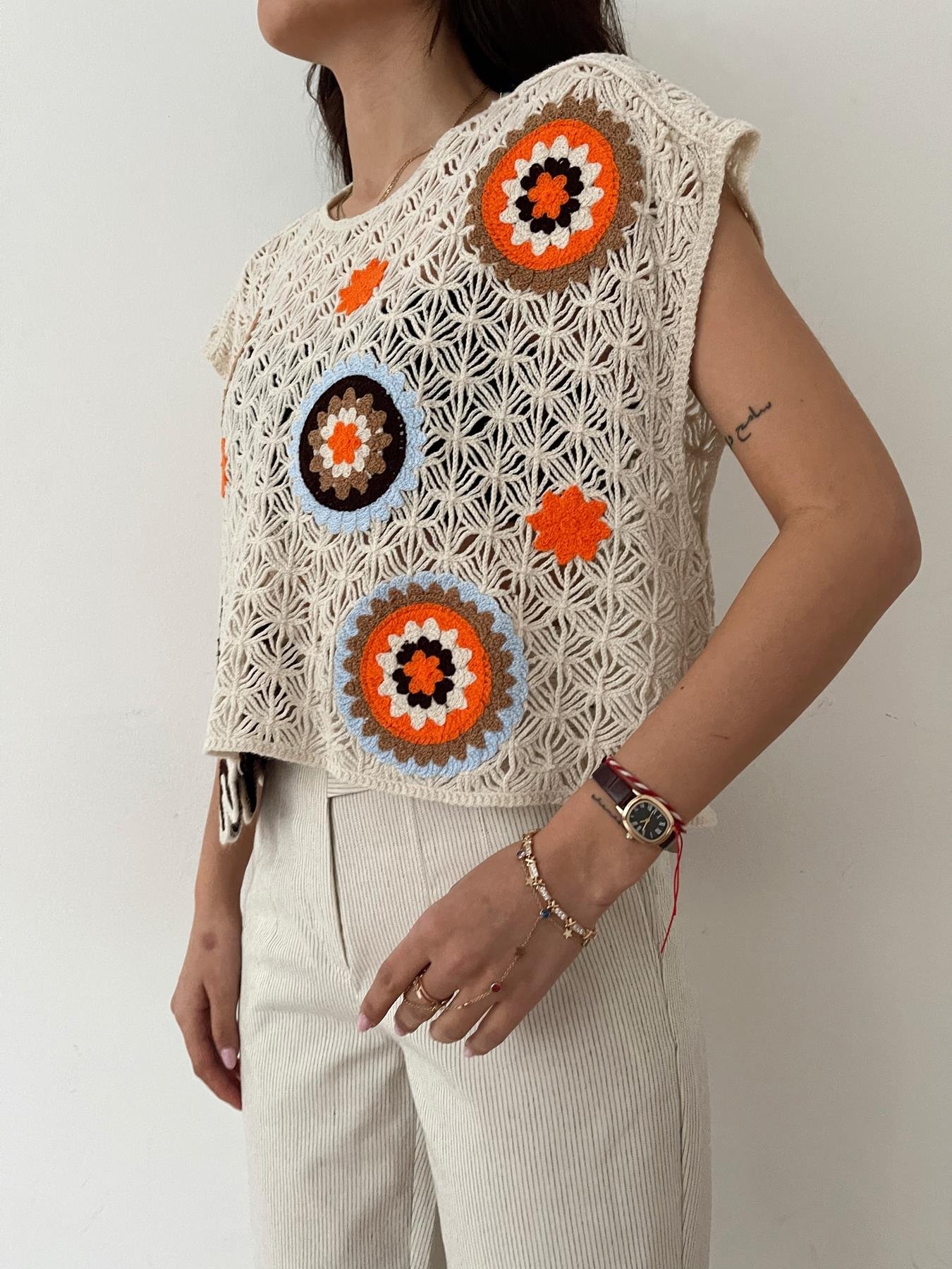 Desenli Crop Triko HAM