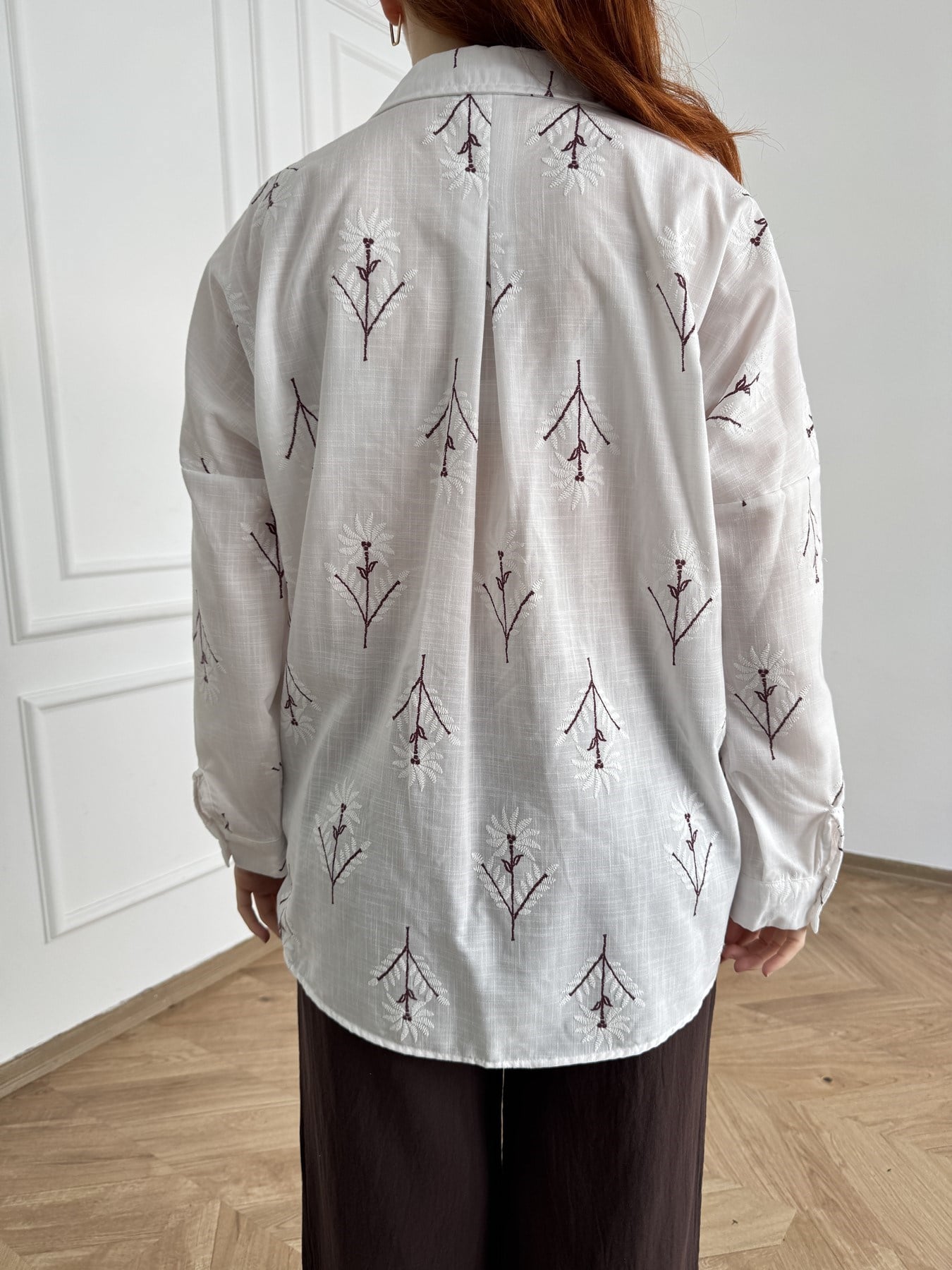 Desenli Oversize Gömlek Bordo