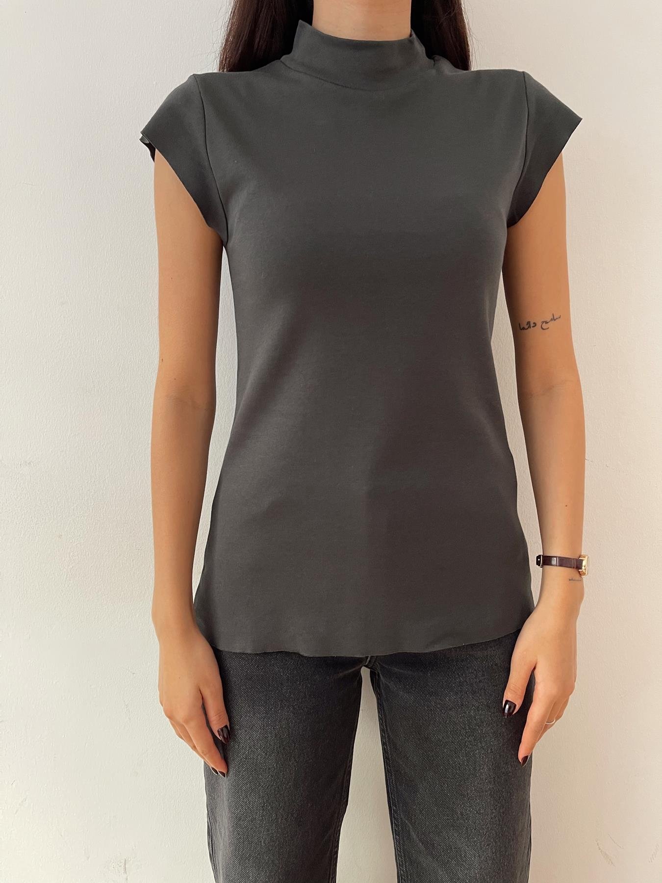 Dik Yaka Basic Tişört ANTRASİT