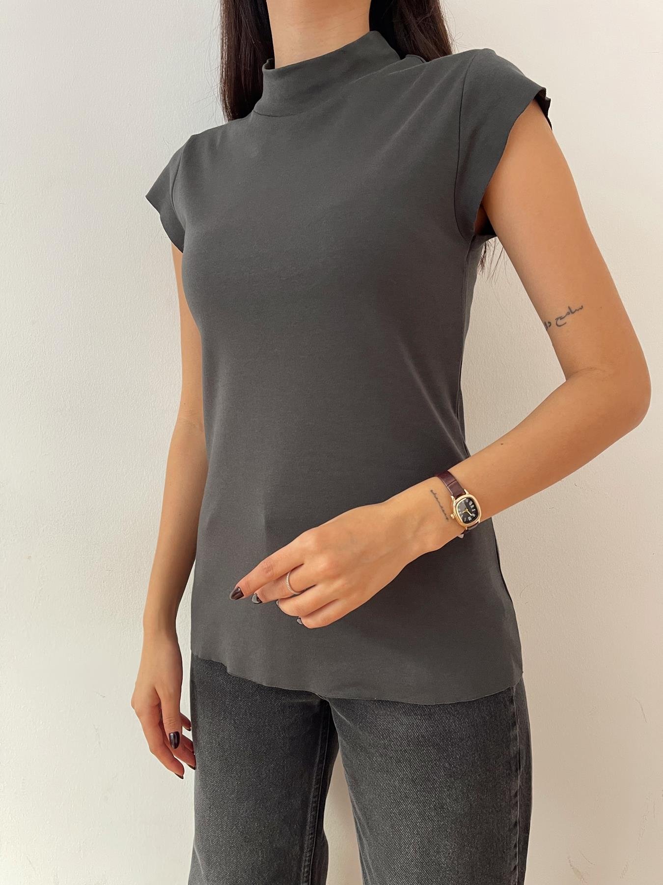 Dik Yaka Basic Tişört ANTRASİT