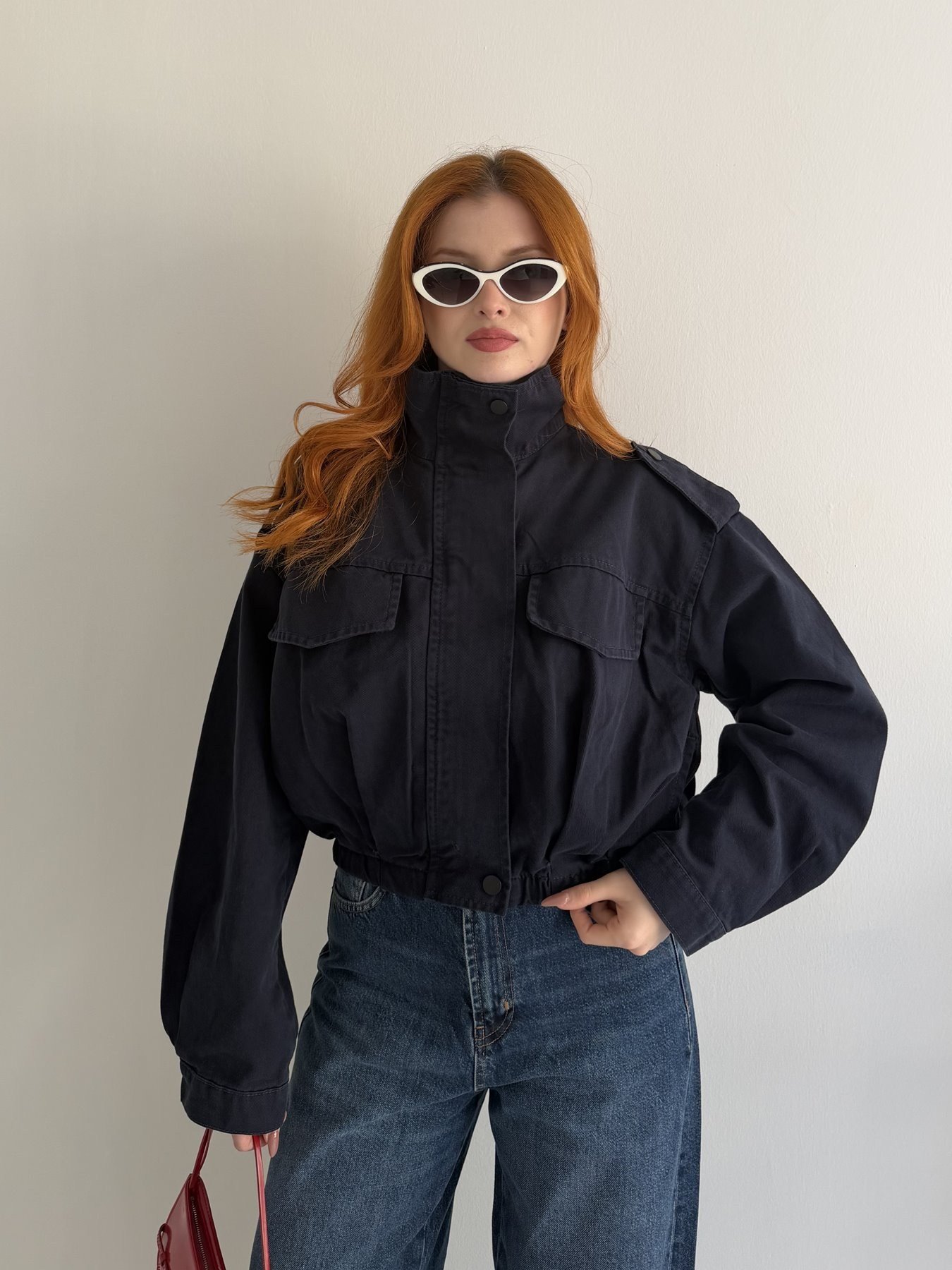 Dik Yaka Cepli Gabardin Mont Lacivert