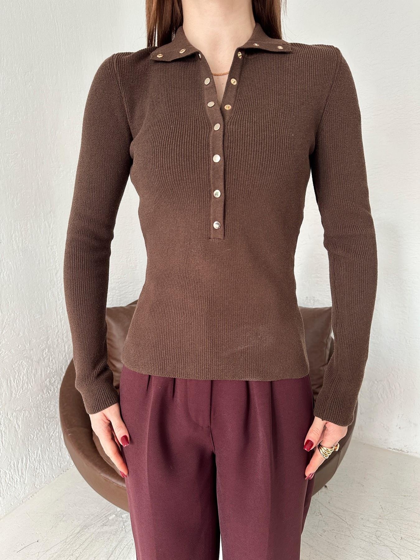 Dik Yaka Çıtçıtlı Triko KAHVE