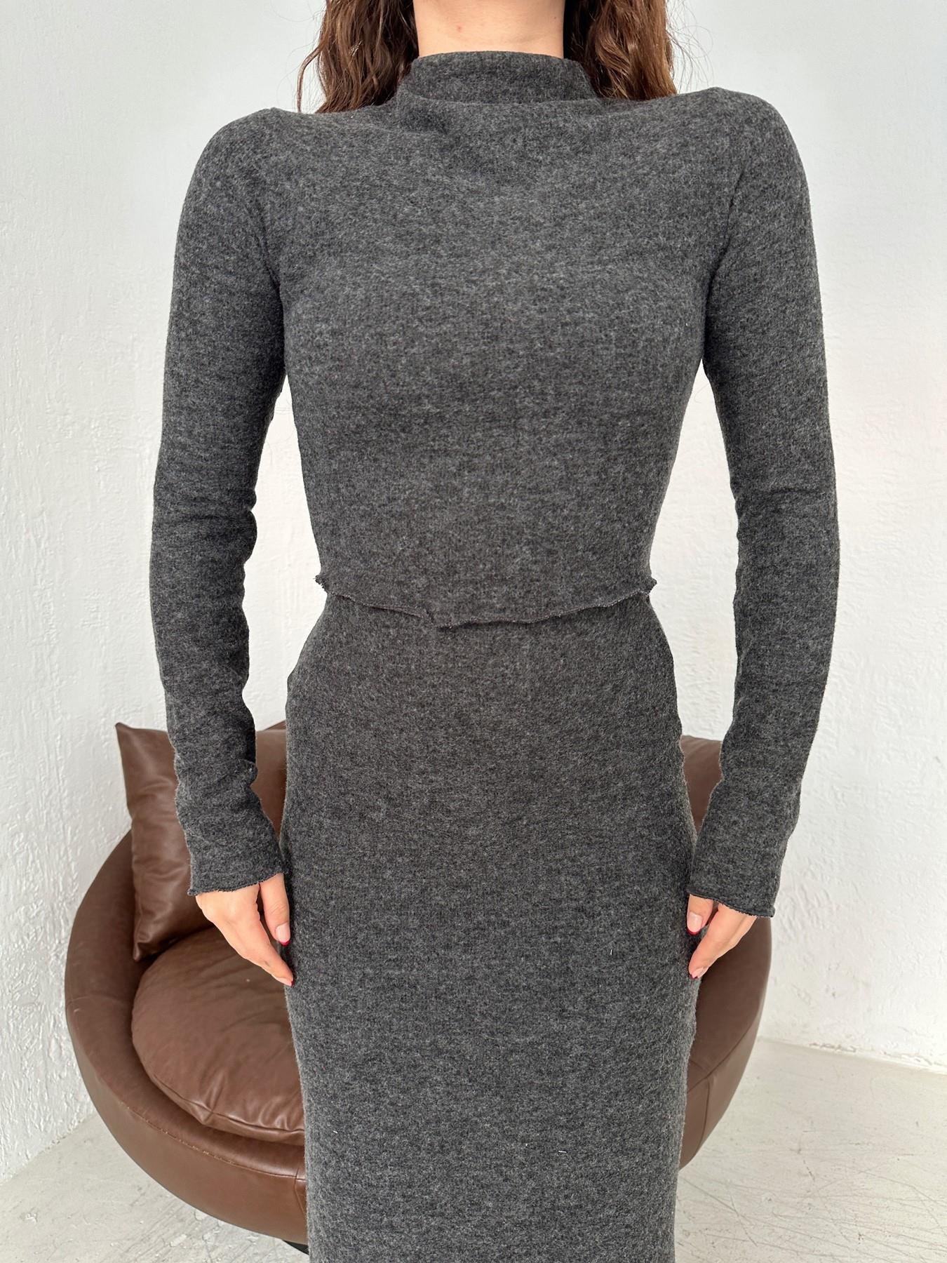 Dik Yaka Eteği Dalgalı Triko ANTRASİT MELANJ