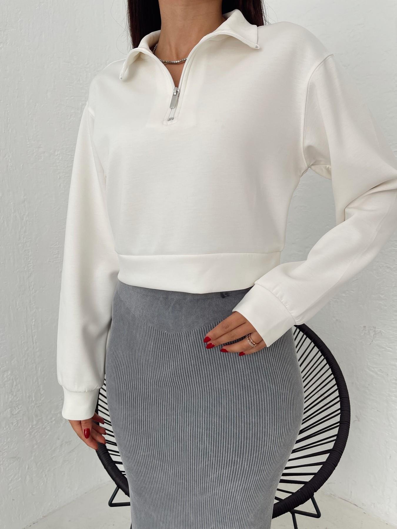 Dik Yaka Fermuarlı Sweatshirt EKRU