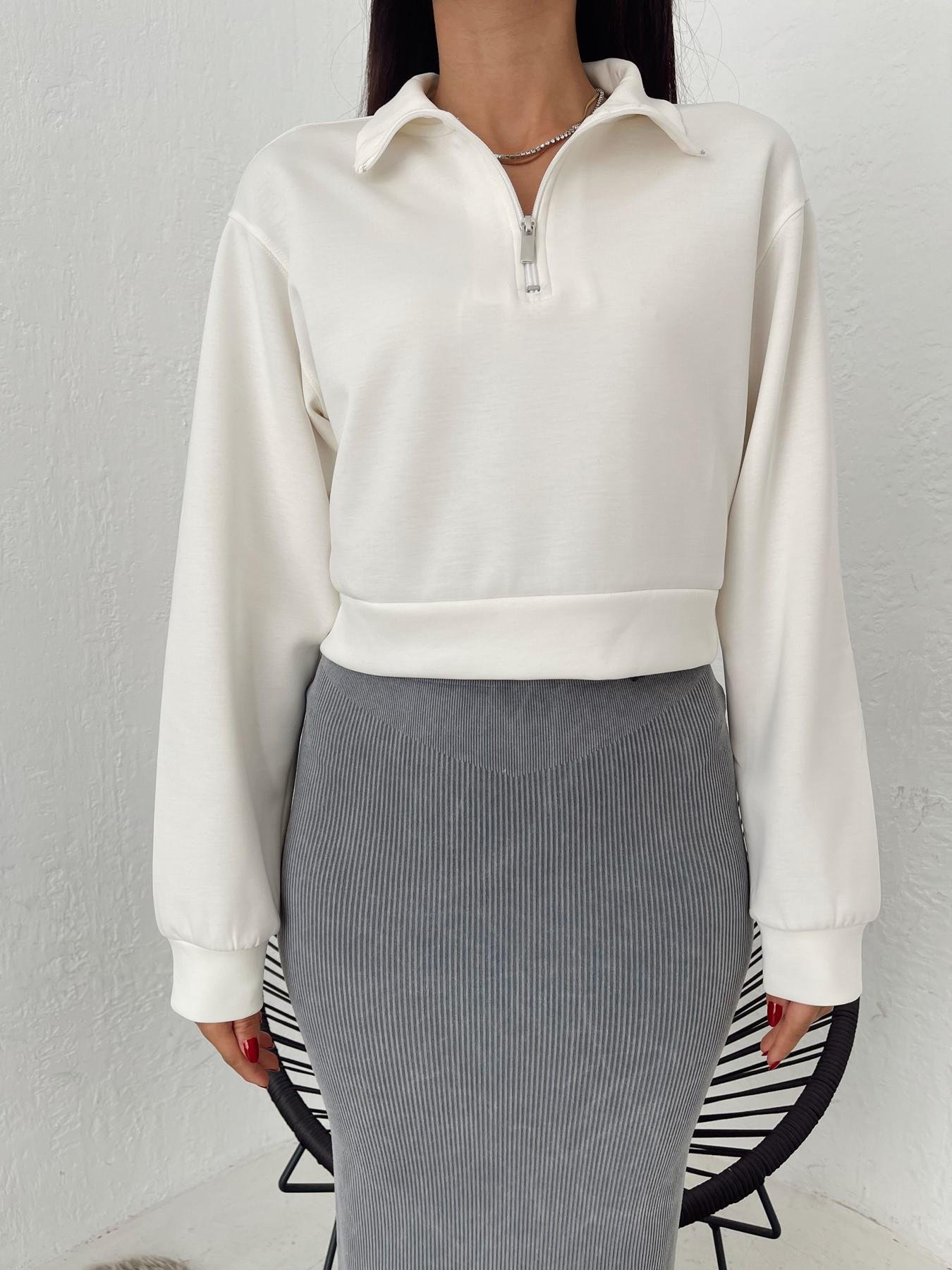 Dik Yaka Fermuarlı Sweatshirt EKRU