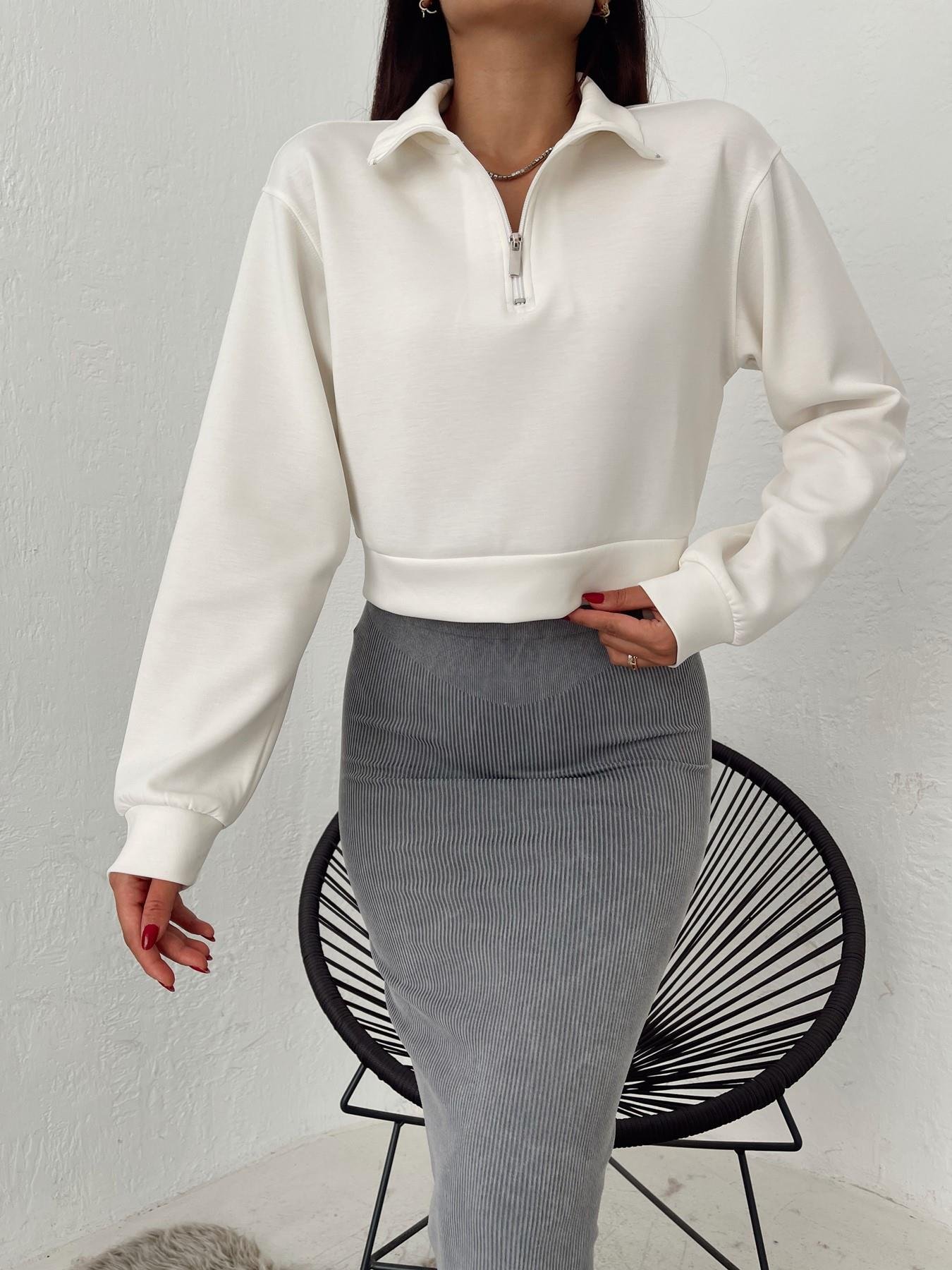 Dik Yaka Fermuarlı Sweatshirt EKRU