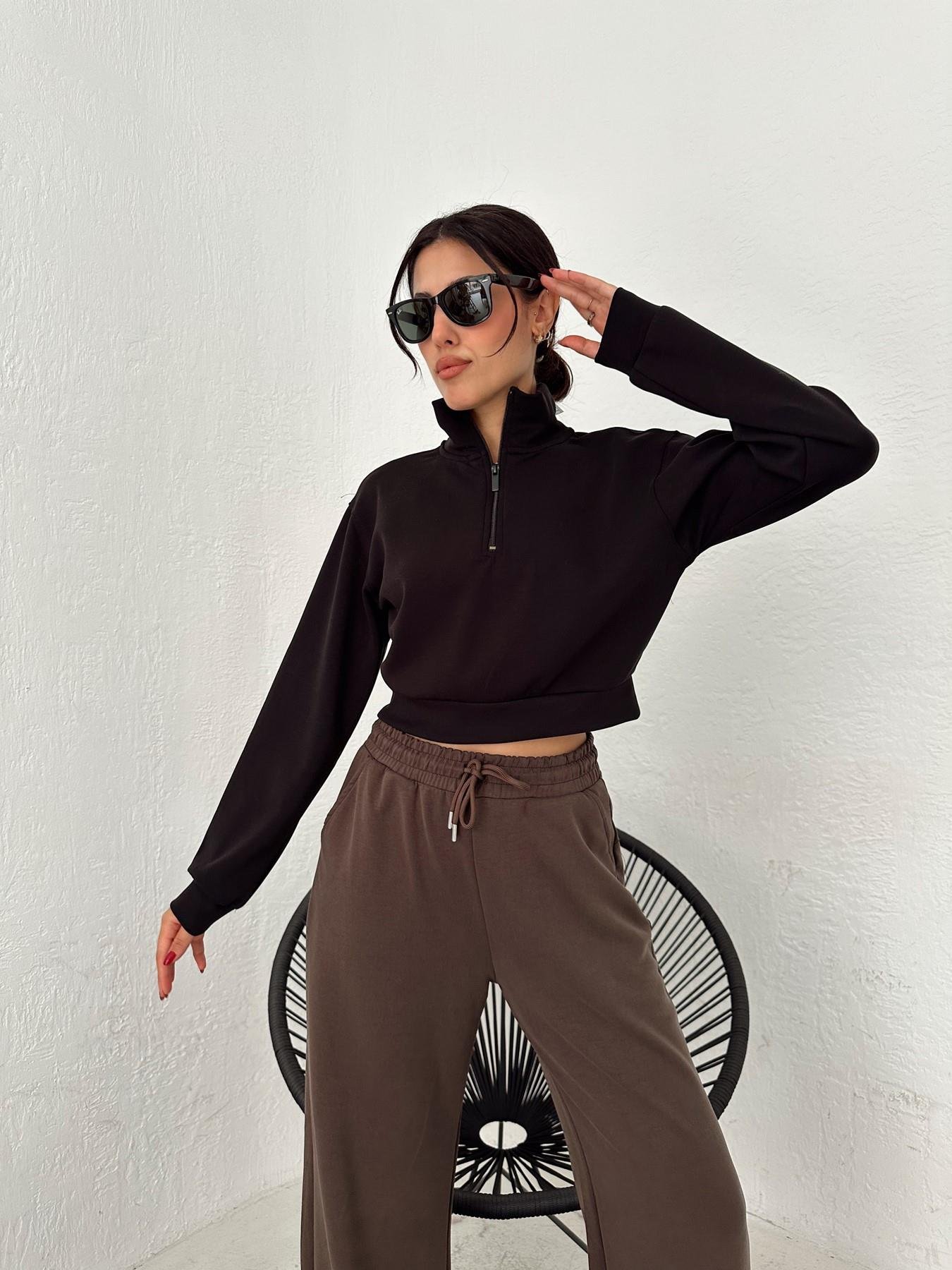 Dik Yaka Fermuarlı Sweatshirt SİYAH