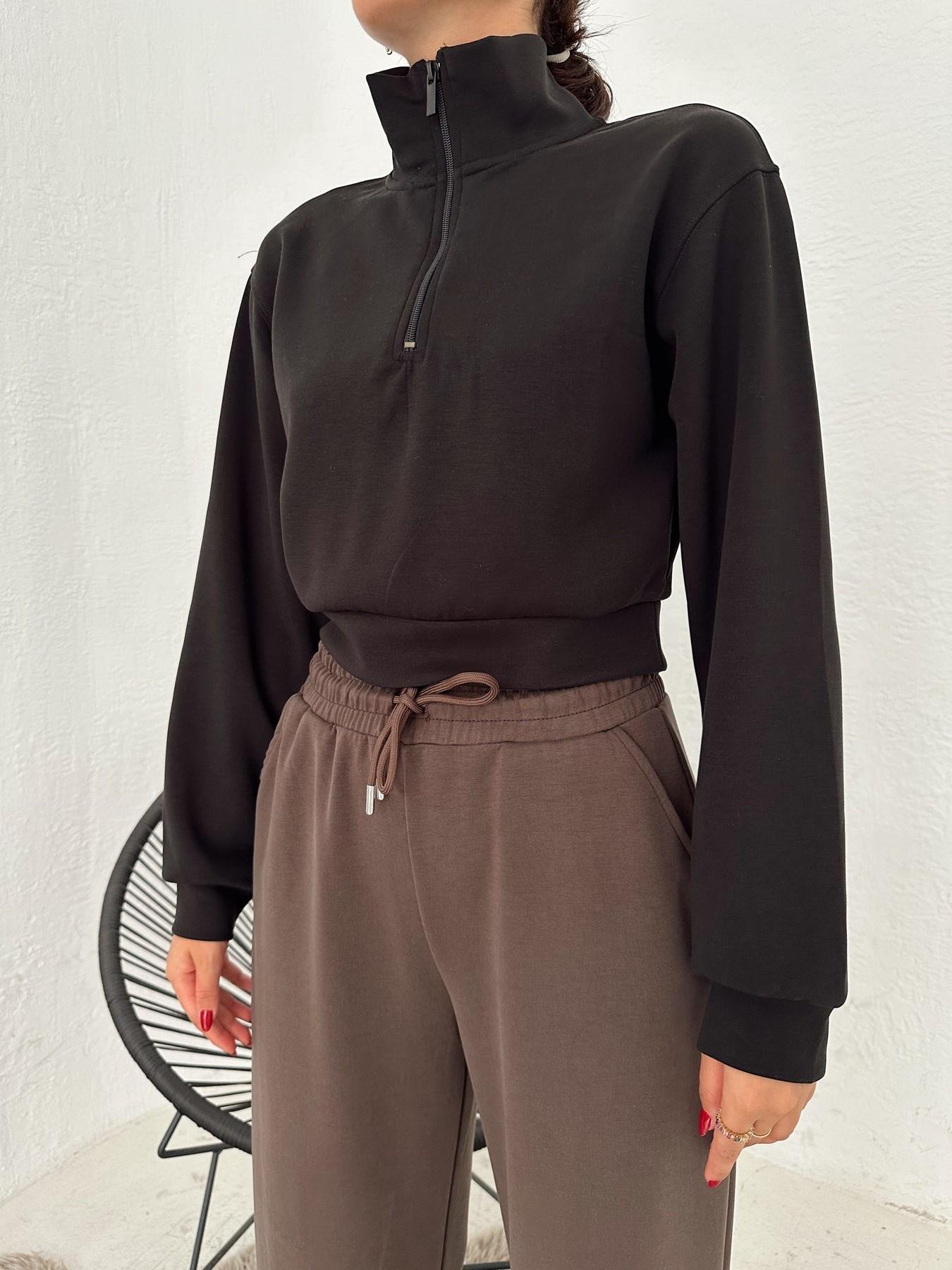 Dik Yaka Fermuarlı Sweatshirt SİYAH