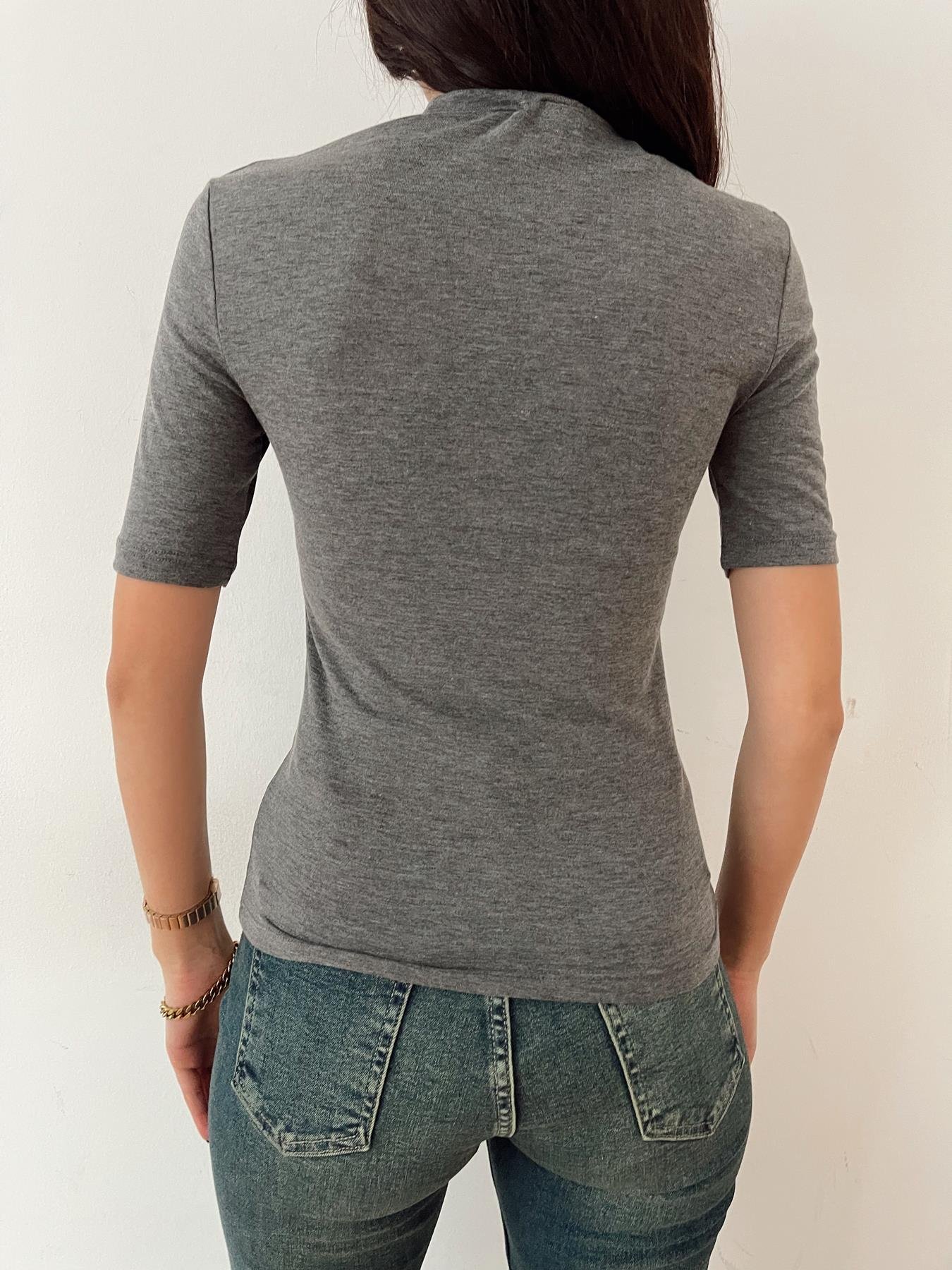 Dik Yaka Kısa Kol Tişört ANTRASİT