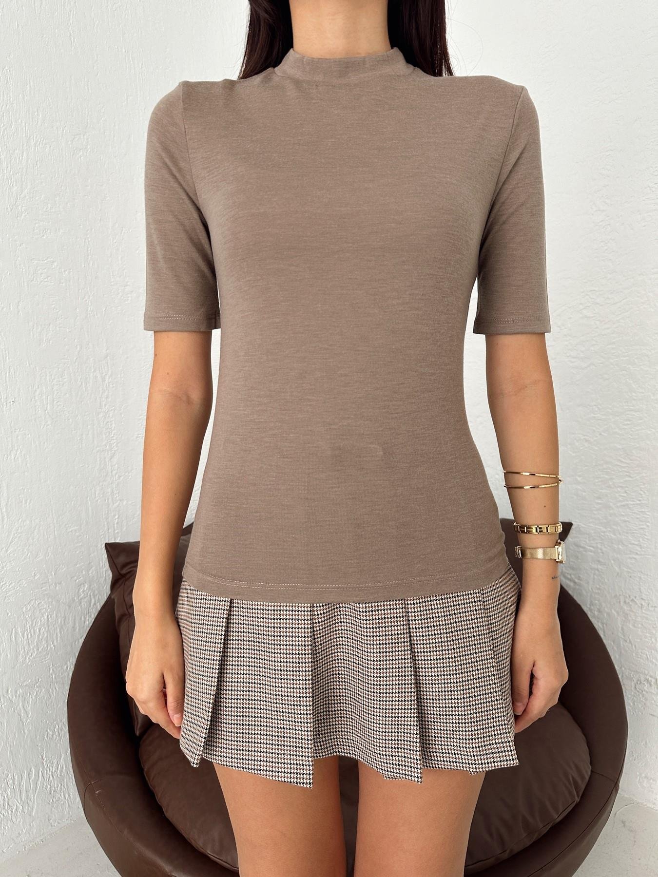 Dik Yaka Kısa Kol Tişört VİZON