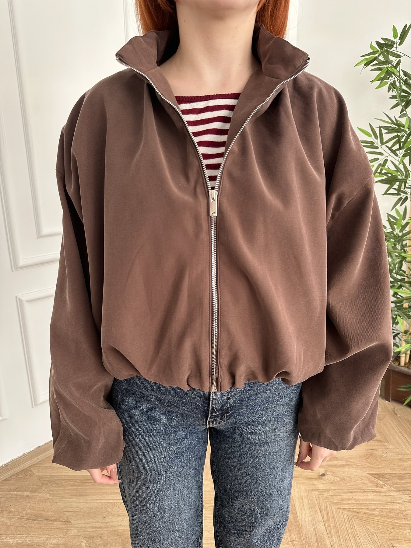 Dik Yaka Oversize Balon Mont Kahve