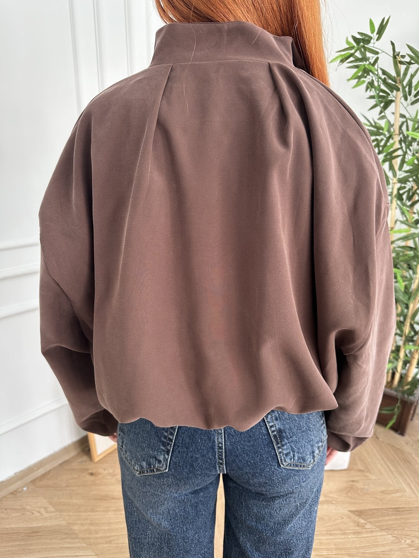 Dik Yaka Oversize Balon Mont Kahve