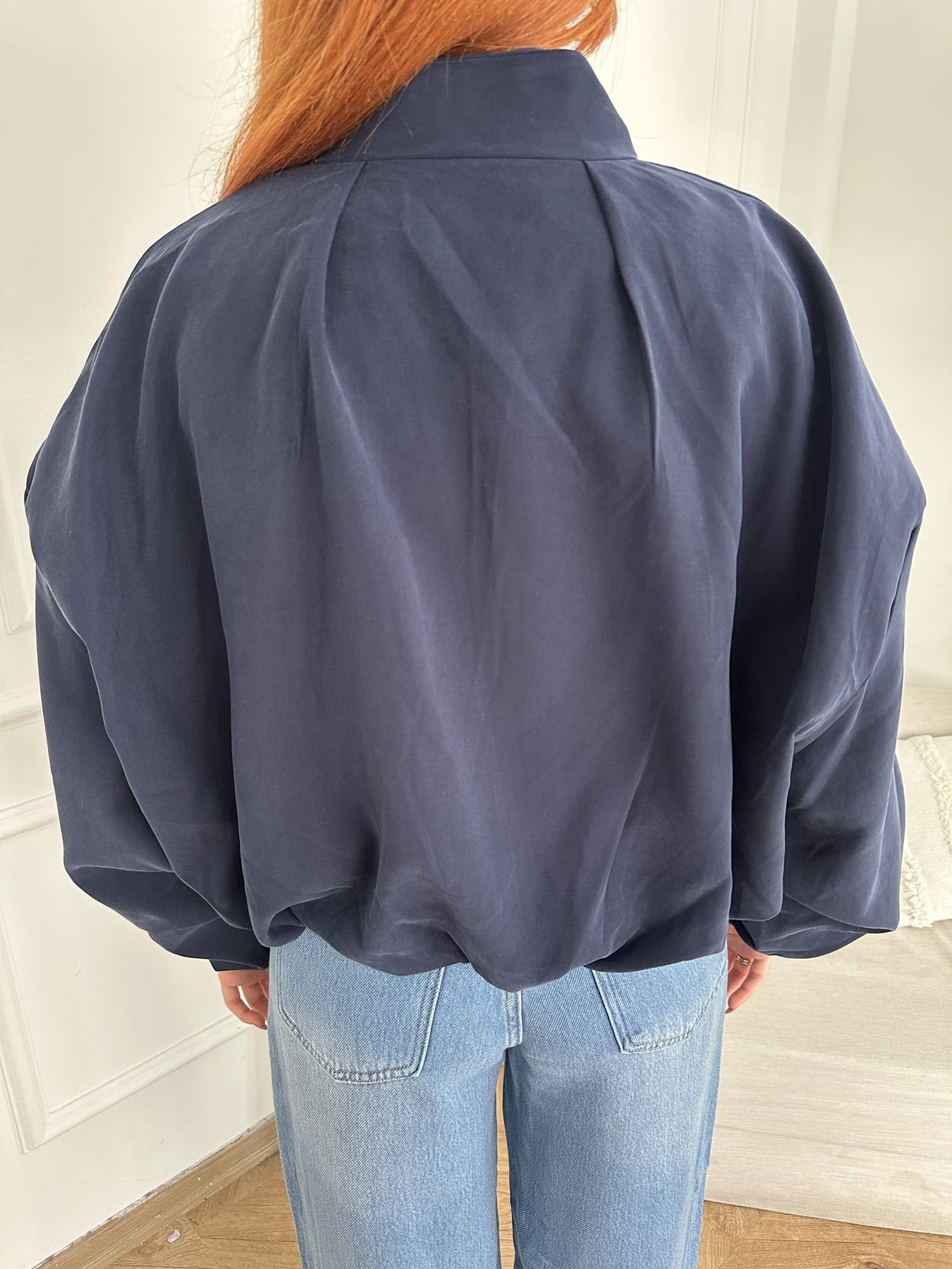 Dik Yaka Oversize Balon Mont Lacivert