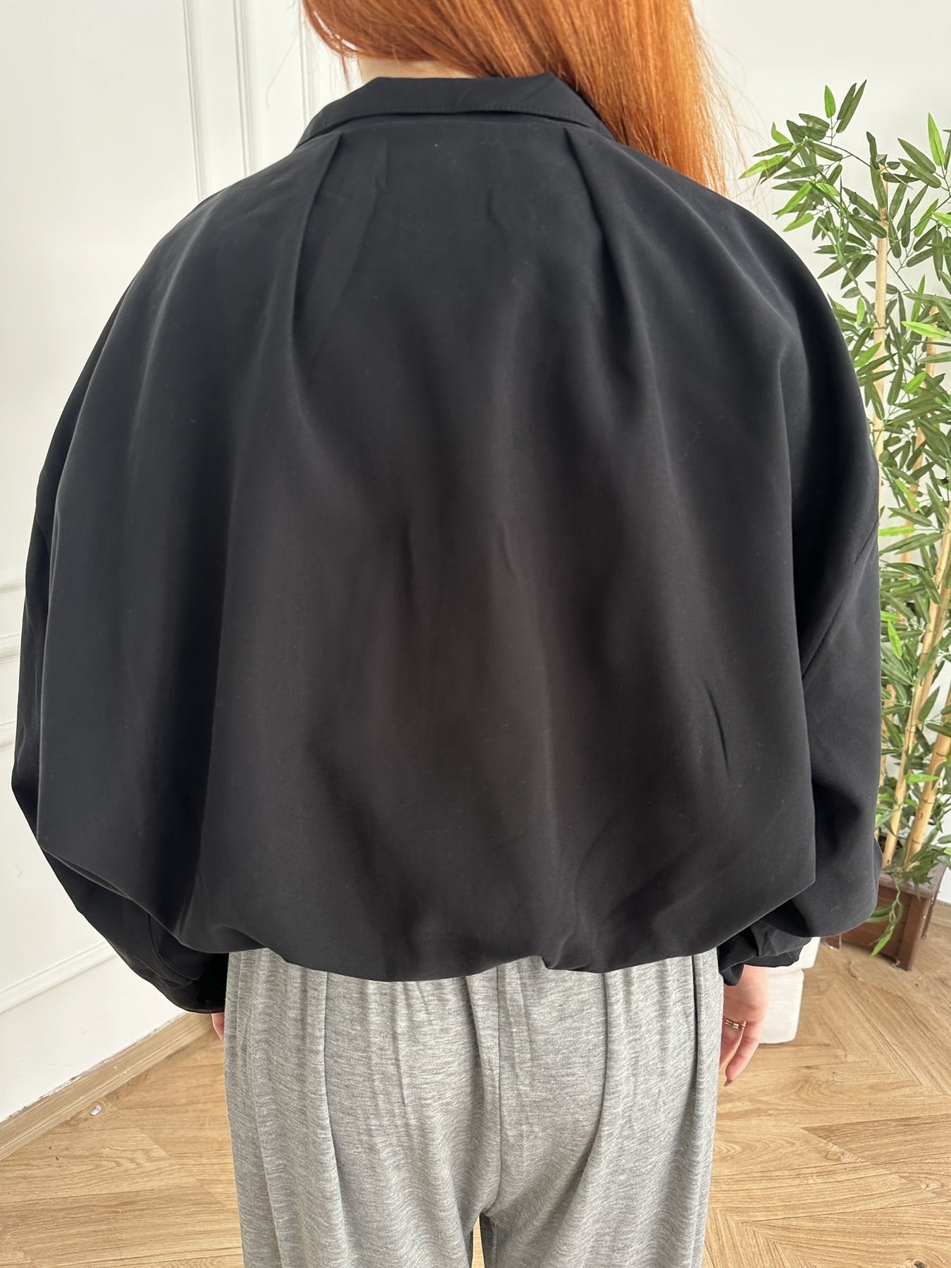 Dik Yaka Oversize Balon Mont Siyah
