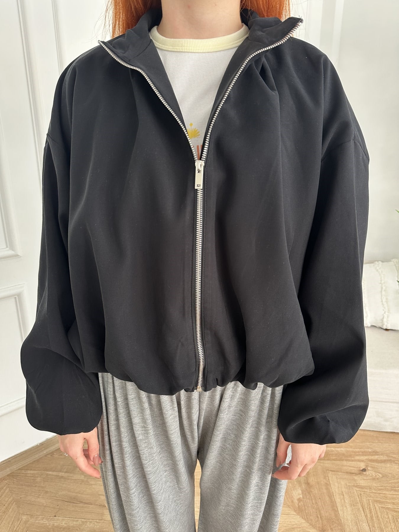 Dik Yaka Oversize Balon Mont Siyah