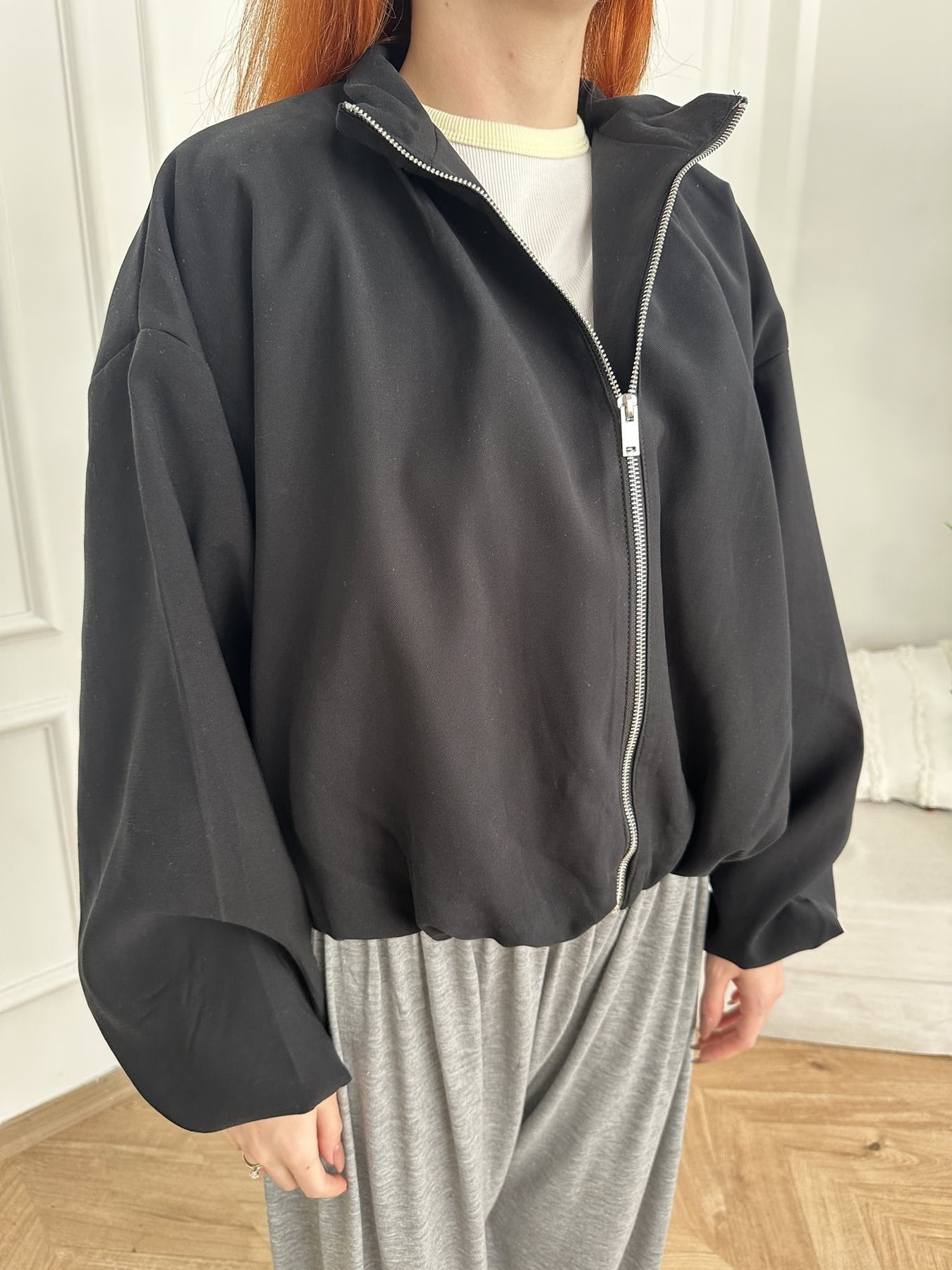 Dik Yaka Oversize Balon Mont Siyah